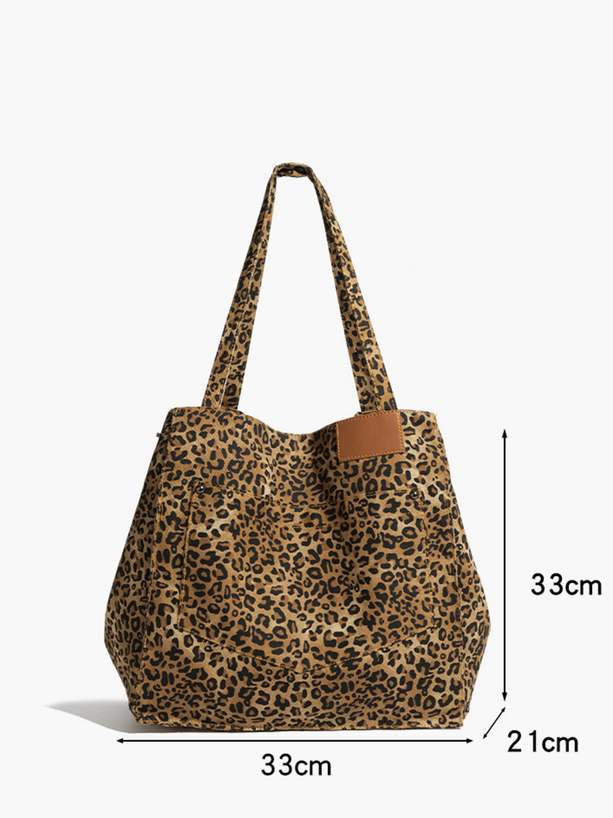 Leopar Desenli Büyük Kapasiteli Hobo Çanta Kahverengi