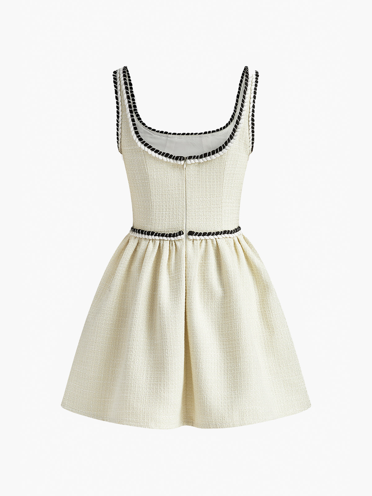 Tweed Kloş Askılı Elbise Beyaz Pliseli