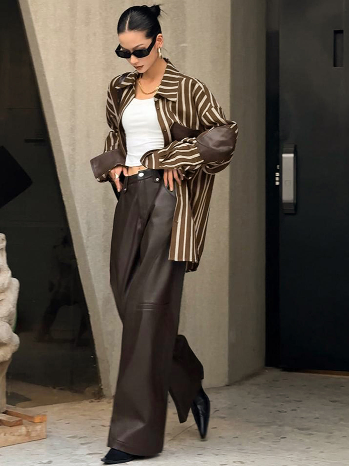 Oversize Pamuklu Panel Çizgili Polo Gömlek