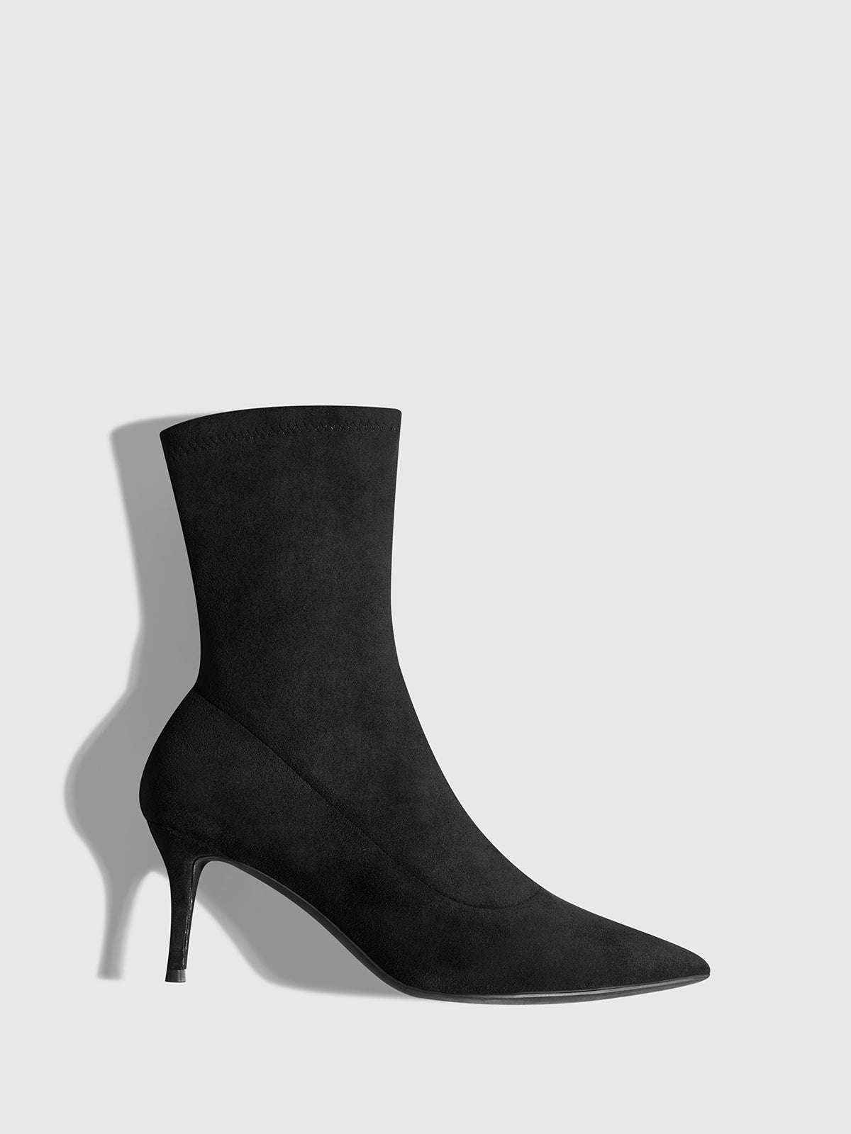 Slingback Topuklu Süet Bot Siyah 7cm Topuk Sivri Burun