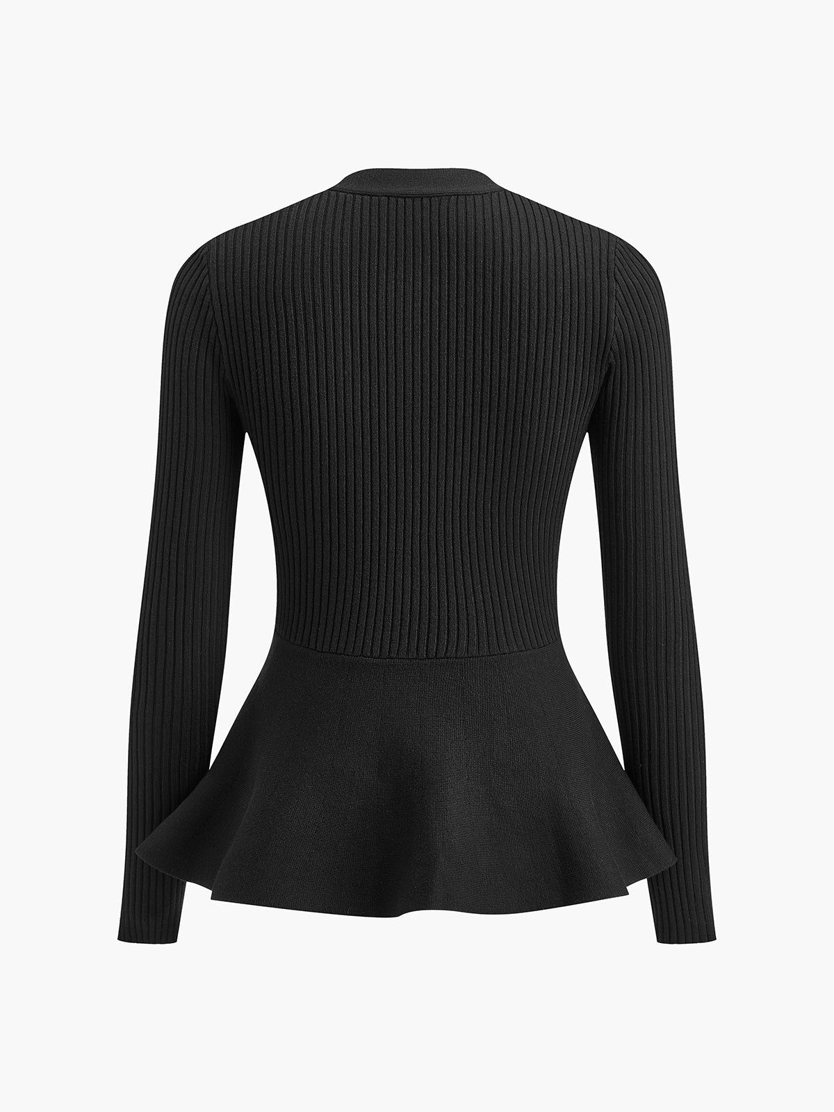 Oversize Yivli Panel Tomurcuk Bel Düğmeli Örgü Üst - 4. görünüm