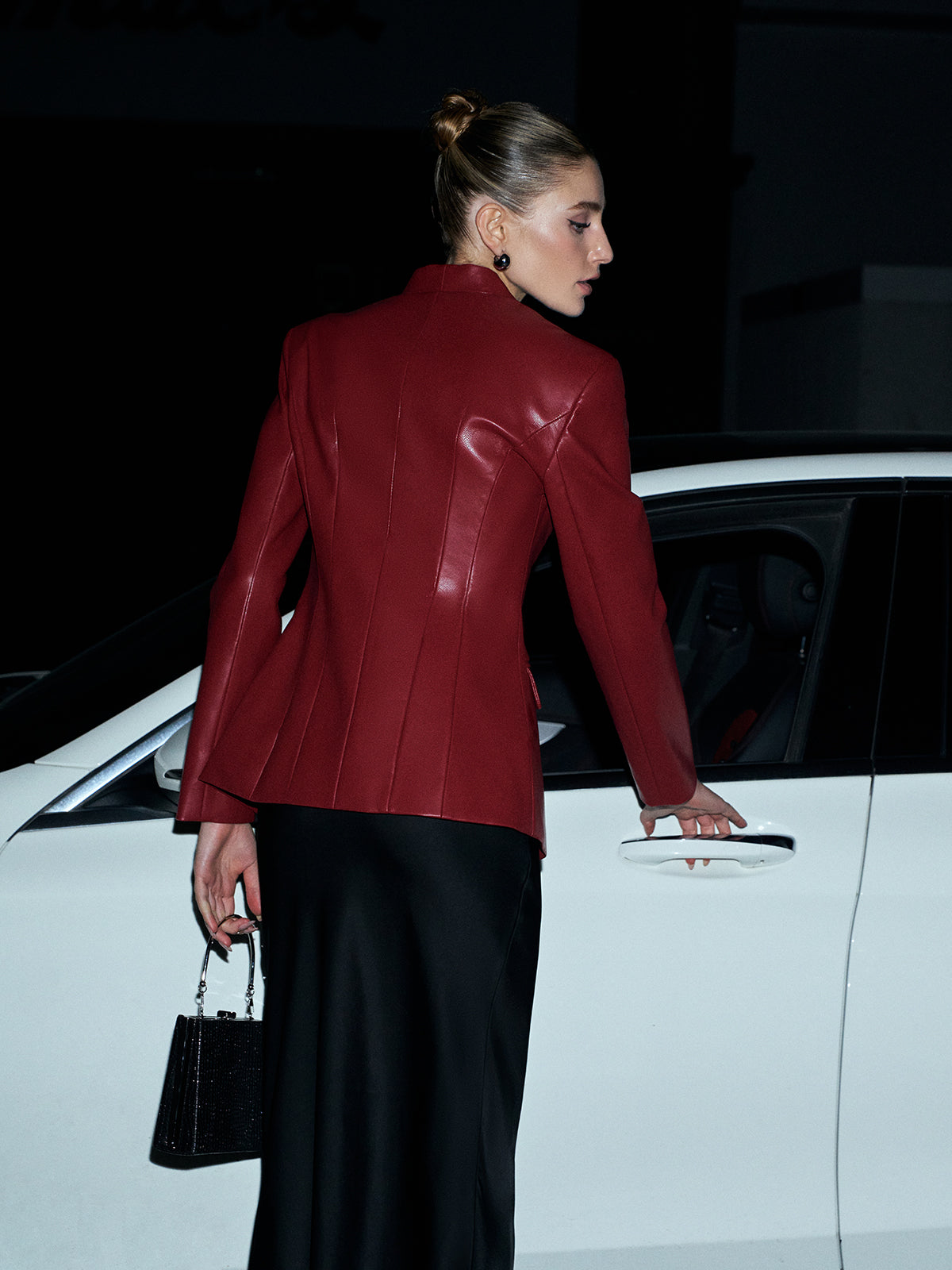 Şık Suni Deri Düğmeli Blazer - 3. görünüm