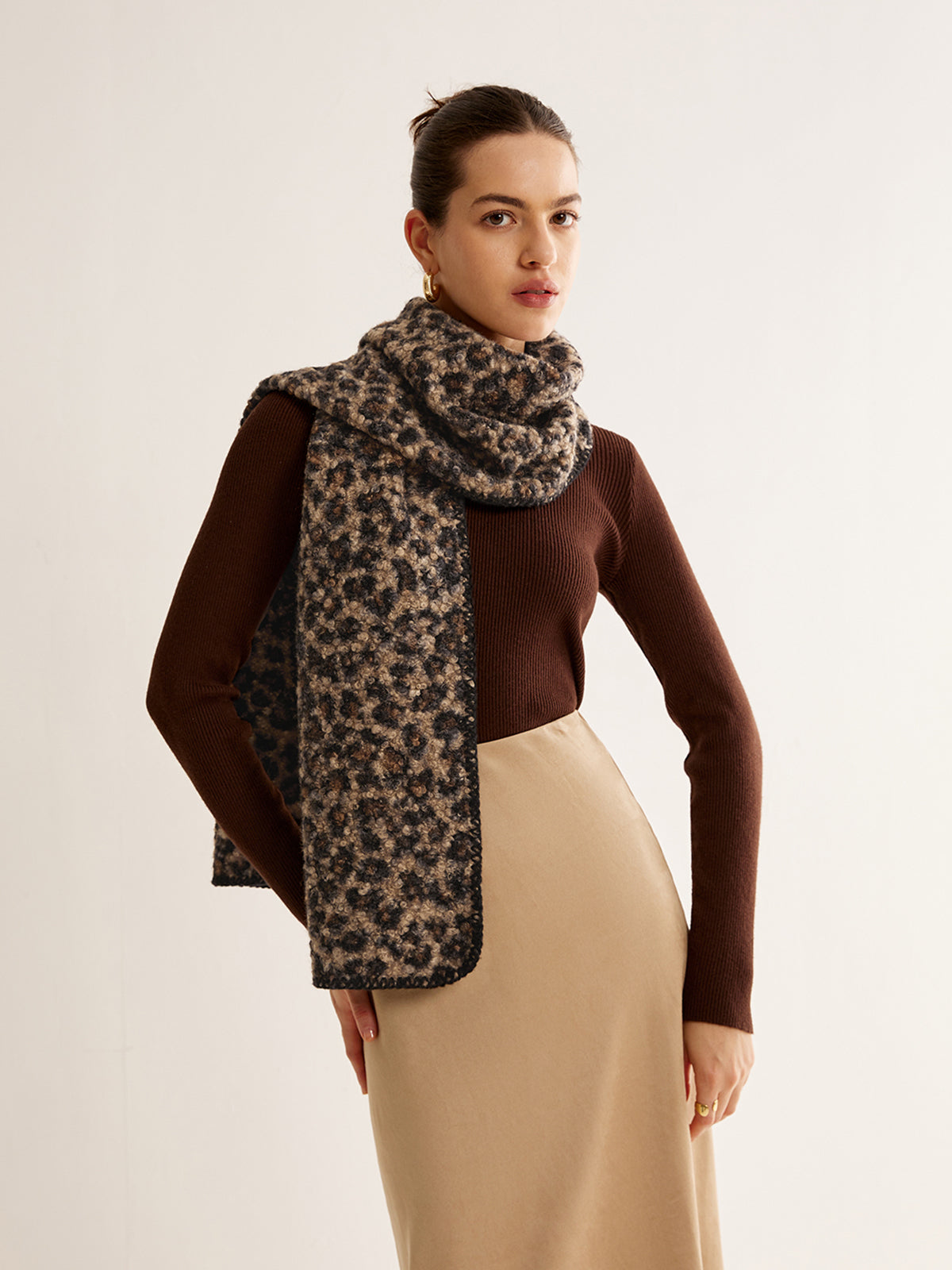 Leopar Desenli Minky Şal Kahverengi 190cm Uzun