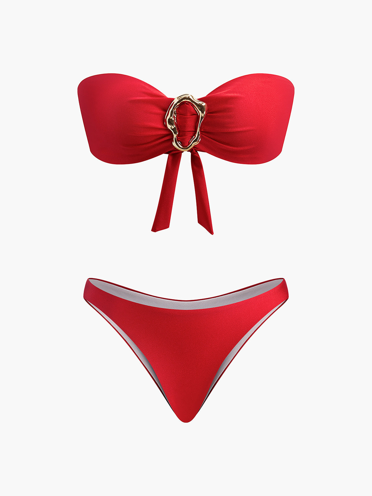 Metal Aksesuarlı Fiyonk Bandeau Bikini Kırmızı Straplez - 4. görünüm