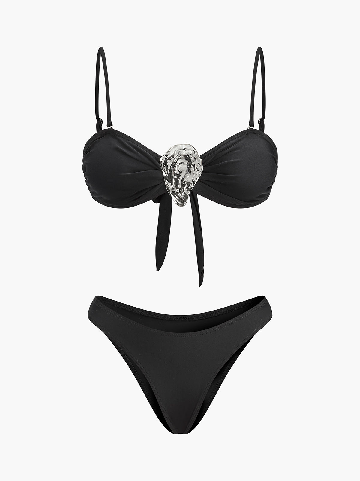 Metal Detaylı Bağlamalı Bikini Takımı Siyah