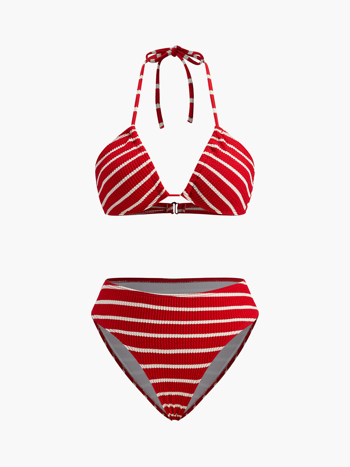 Çizgili Bikini Takımı Şort Kırmızı Halter Yaka