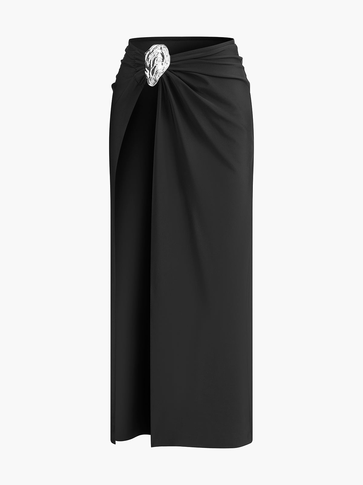 Metal Aksesuarlı Sarong Etek Siyah Jersey