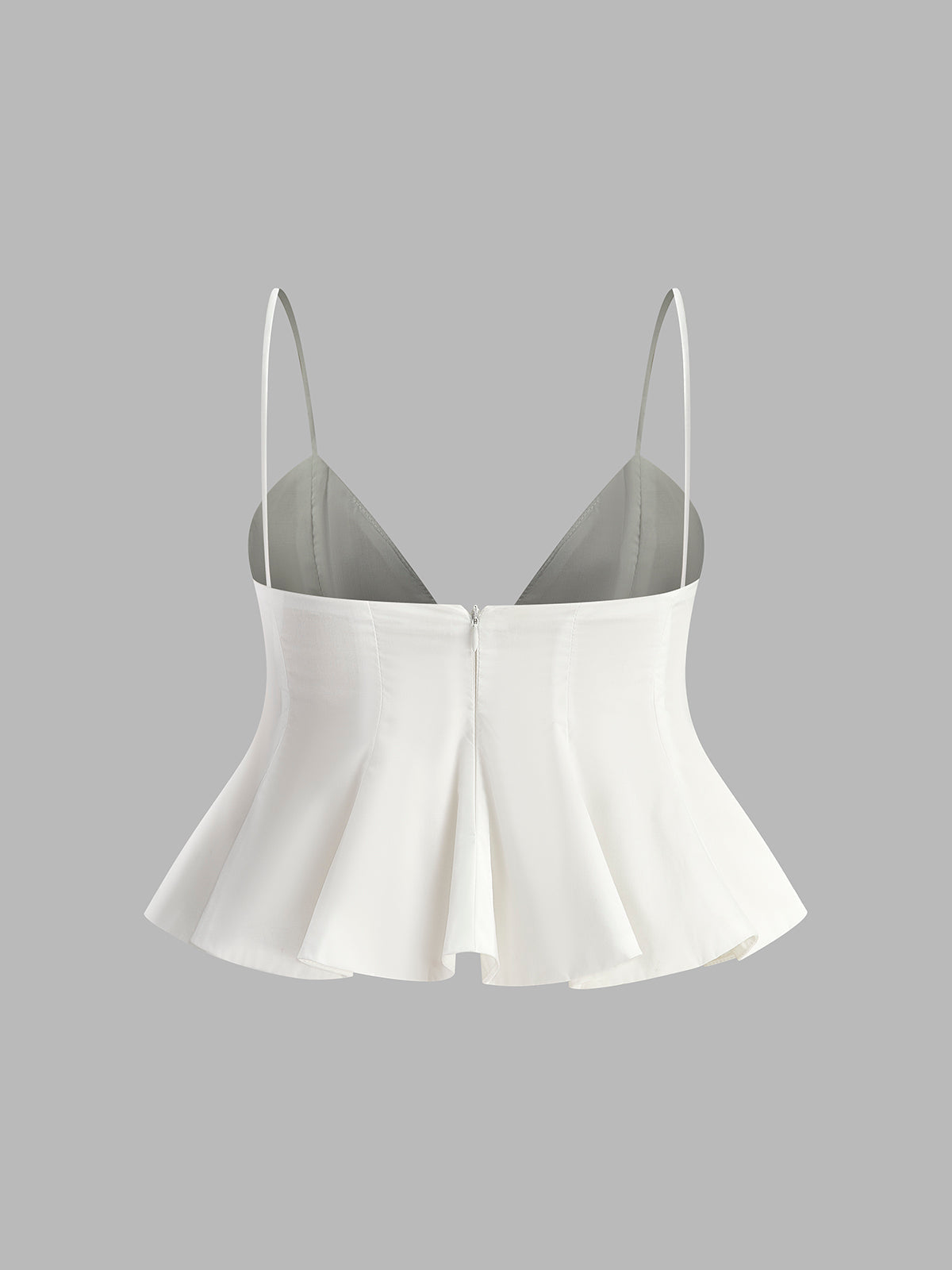 Peplum Spagetti Askılı Bluz Beyaz Gizli Fermuarlı