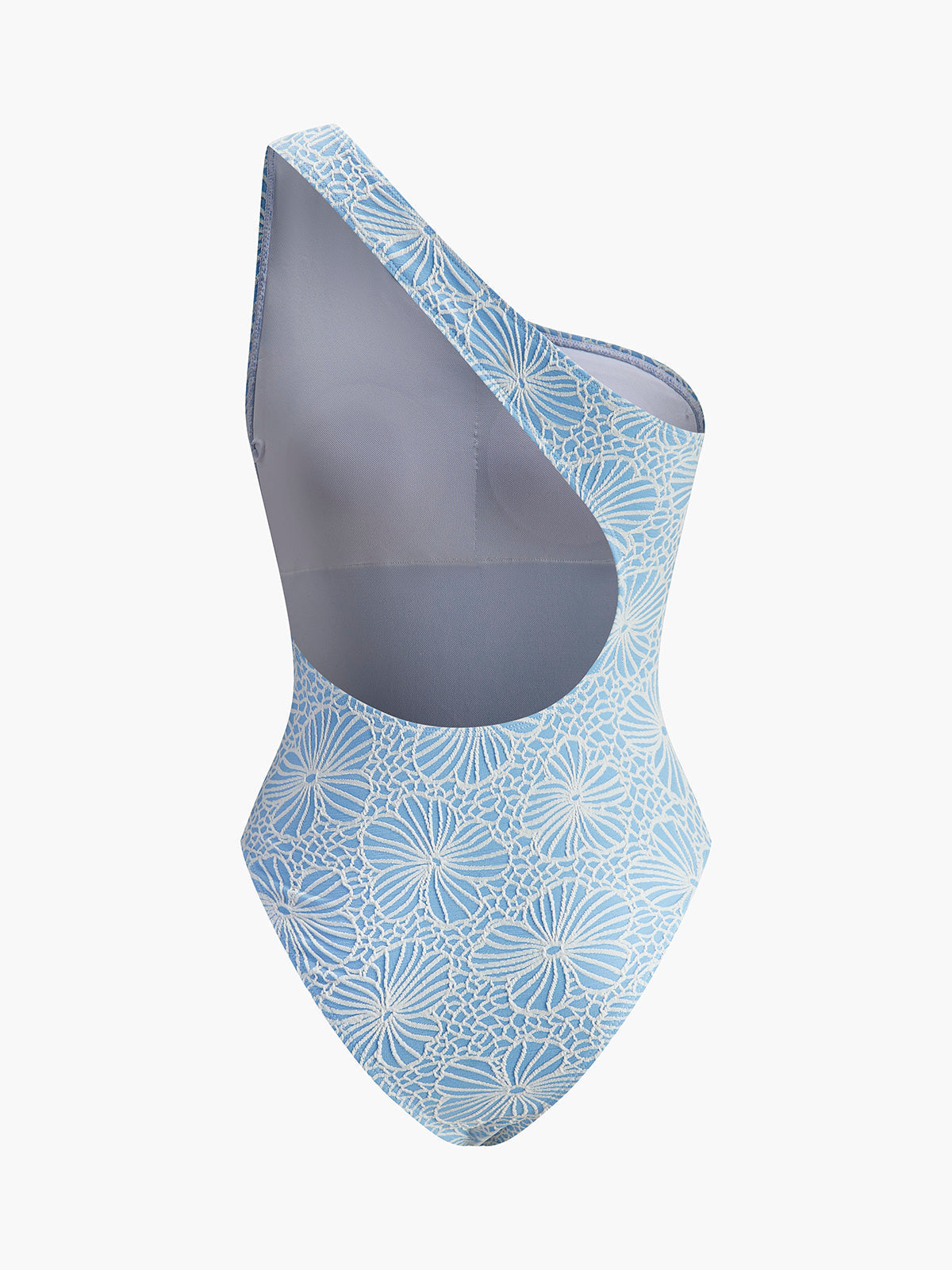 Asimetrik Dantel Kesim Sırt Monokini Açık Mavi