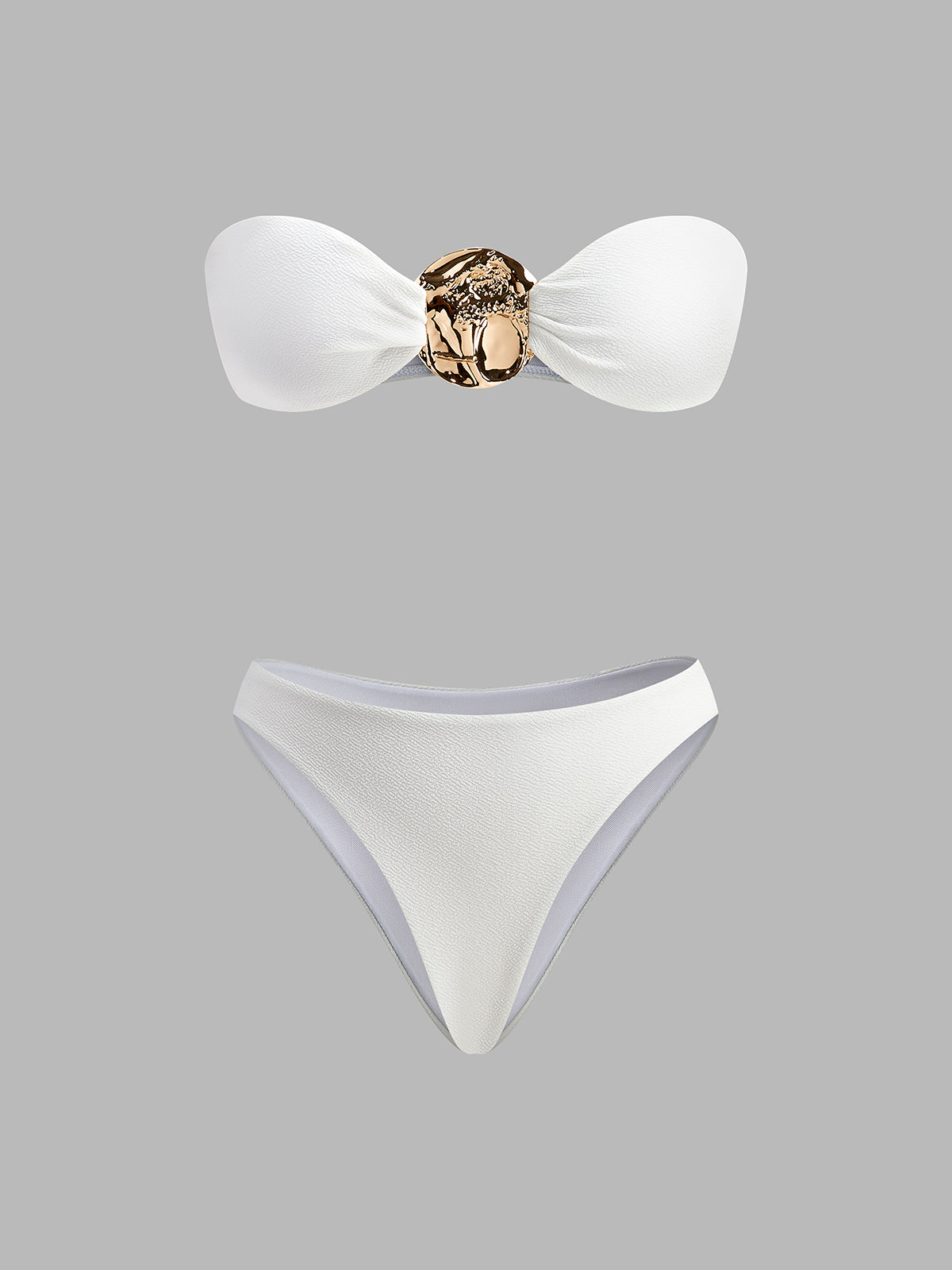 Altın Detaylı Tek Omuz Bikini Beyaz Şık Kapama
