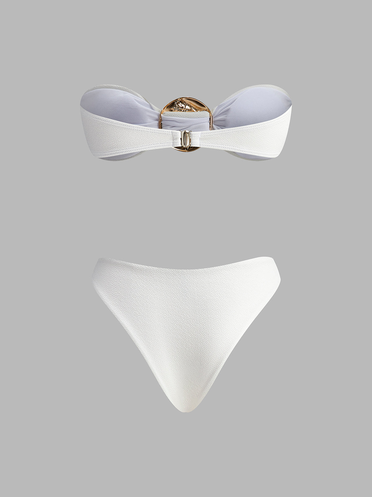 Altın Detaylı Tek Omuz Bikini Beyaz Şık Kapama
