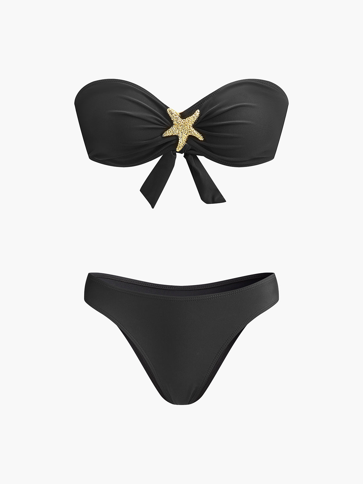 Deniz Yıldızı Süslemeli Bandeau Bikini File Etek Siyah