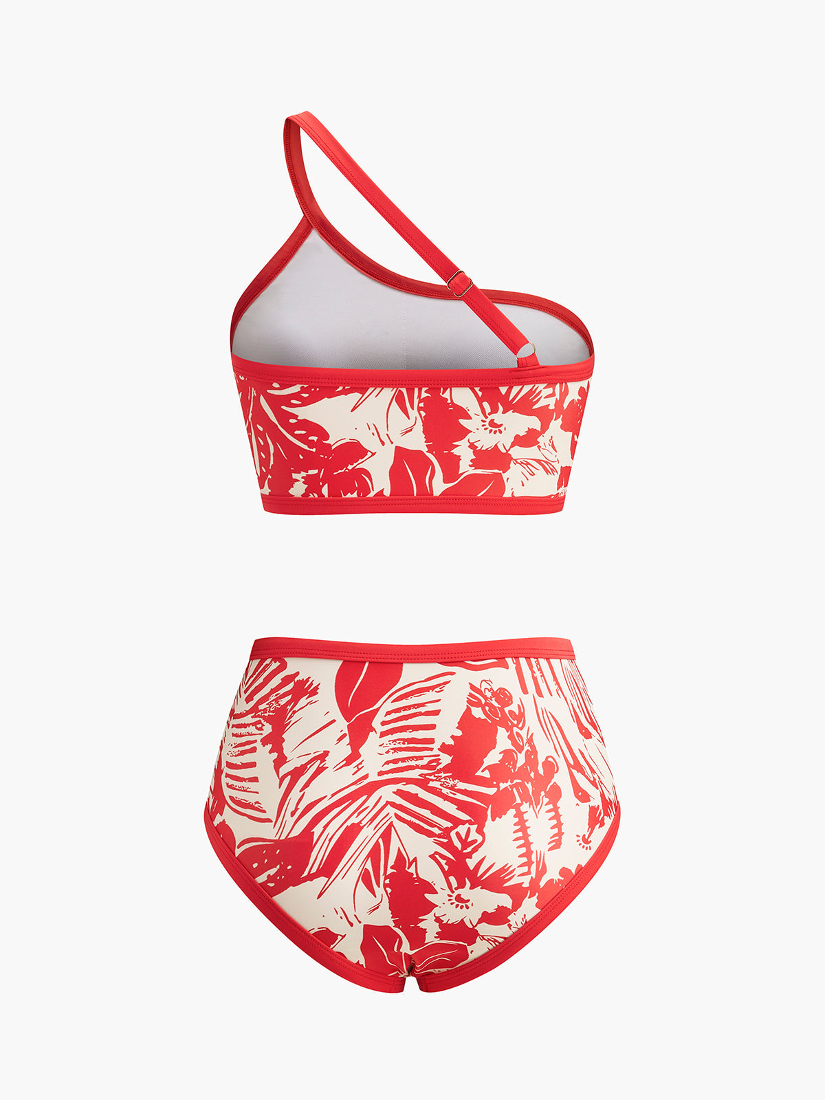 Tropikal Cennet Tek Omuzlu Bikini Takımı Kırmızı Çiçekli - 4. görünüm