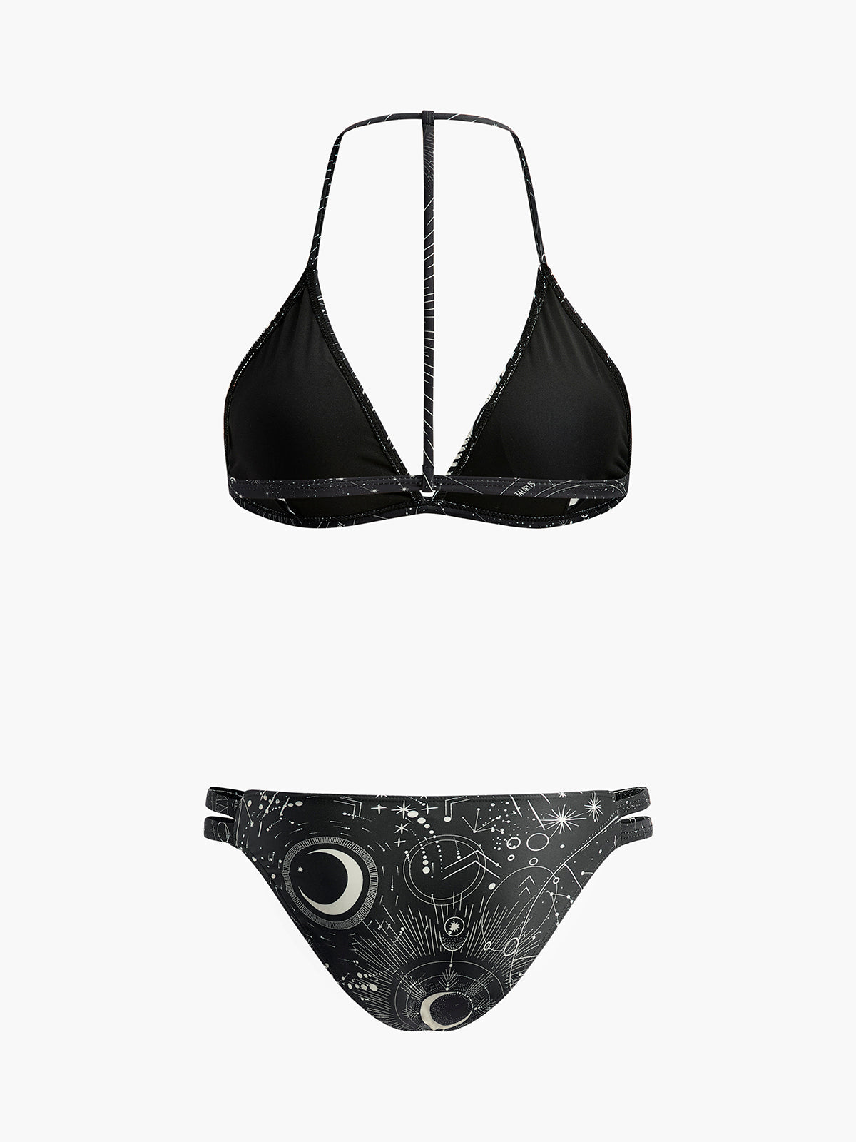 Gökyüzü Temalı Halter Bikini Takımı Siyah Geometrik Desenli