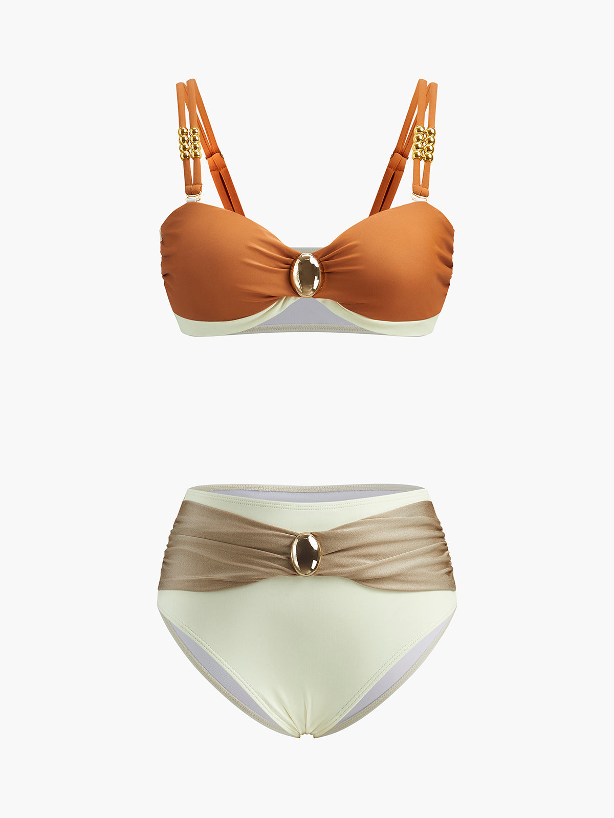 Renk Bloklu Bikini Seti Kemer Detaylı Haki