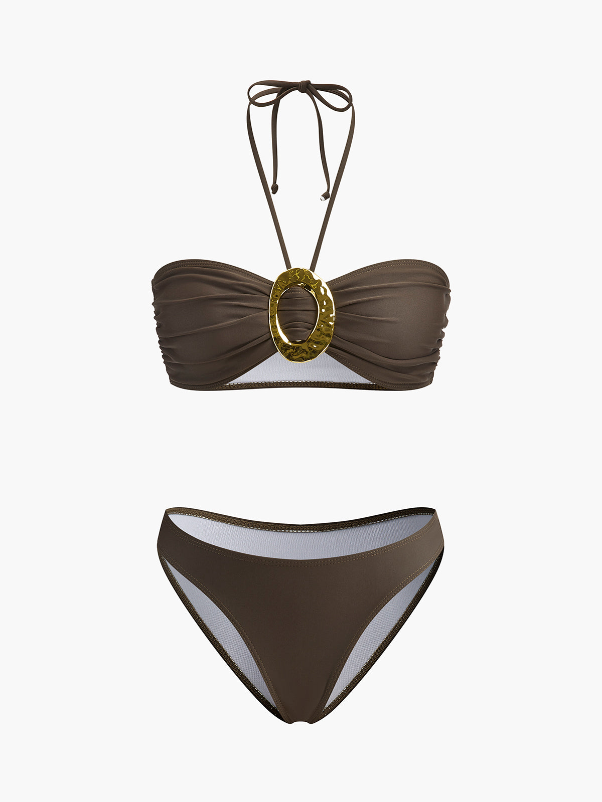 Metal Aksan Bikini Takımı Drapeli Etek Koyu Kahverengi