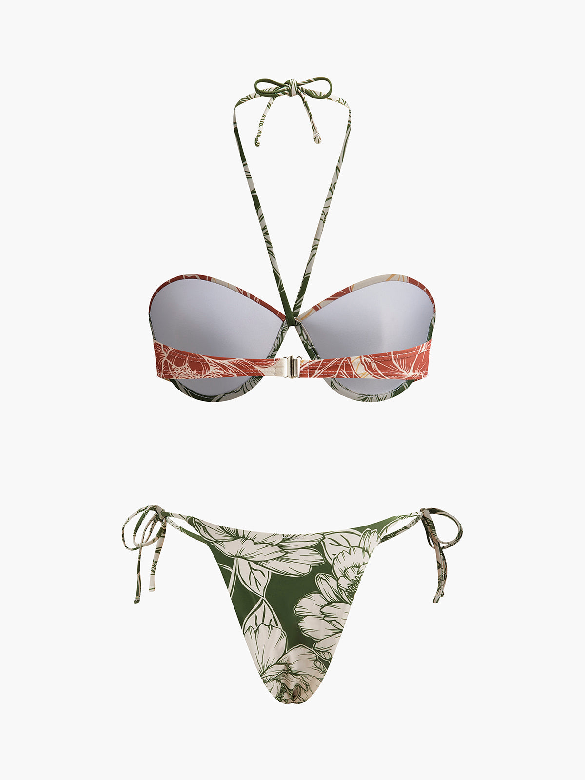Çiçek Desenli Bikini Takımı Bağlamalı Etek Pembe Yeşil