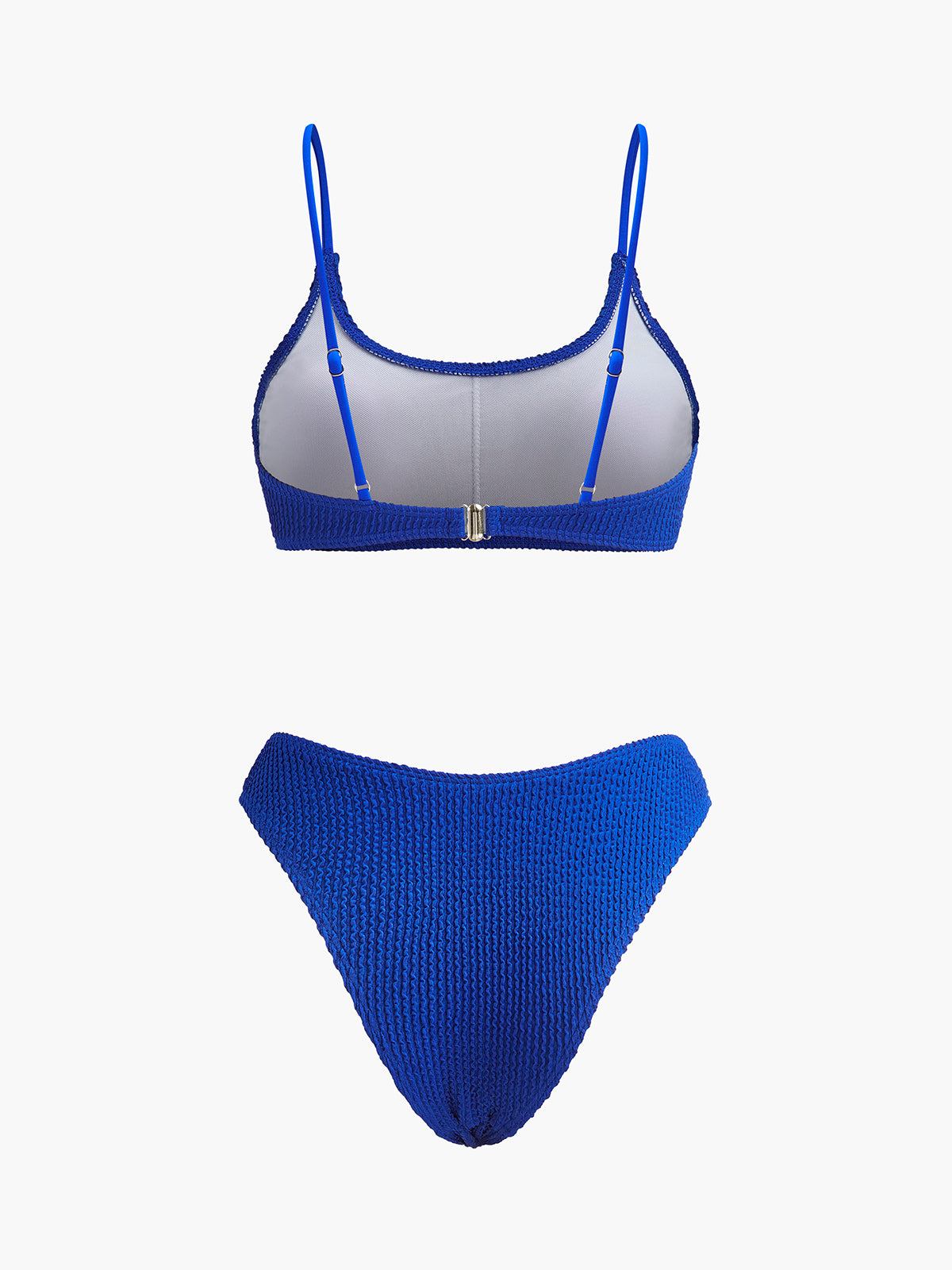 Dokulu Ribanalı Yüksek Bel Bikini Seti Mavi