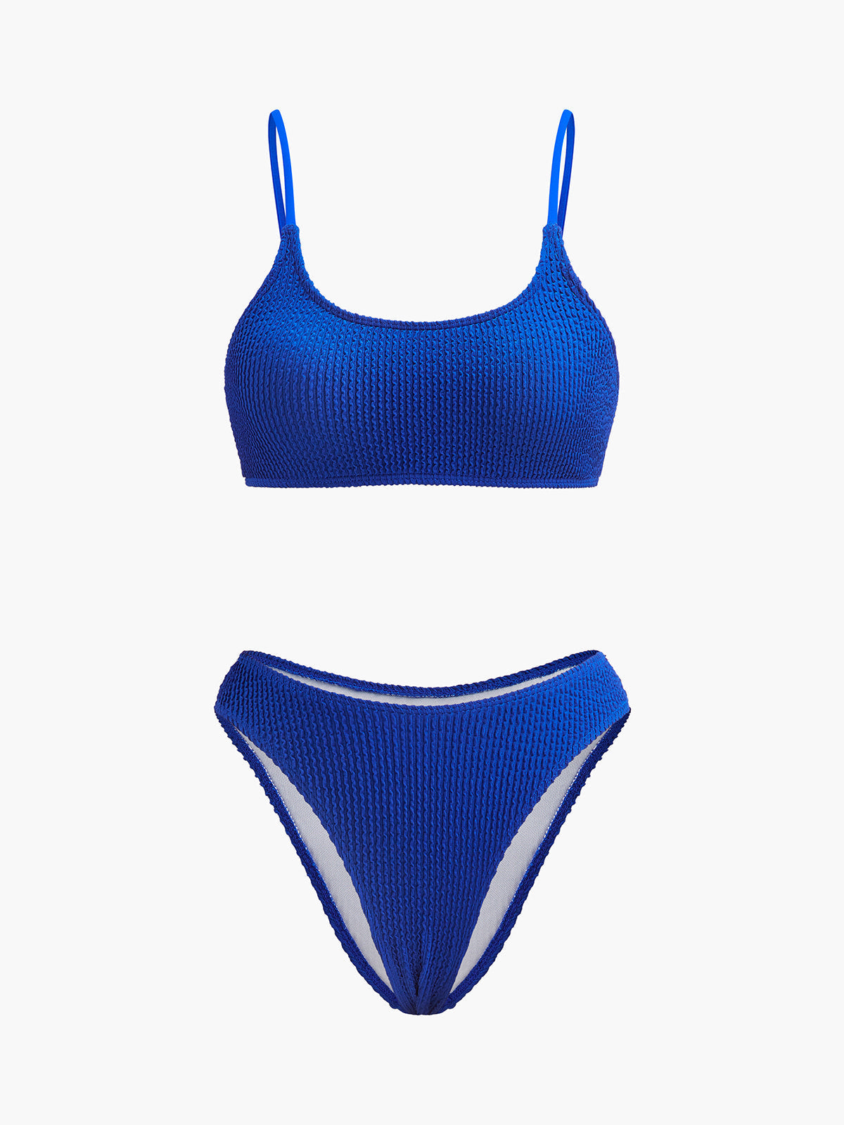Dokulu Ribanalı Yüksek Bel Bikini Seti Mavi