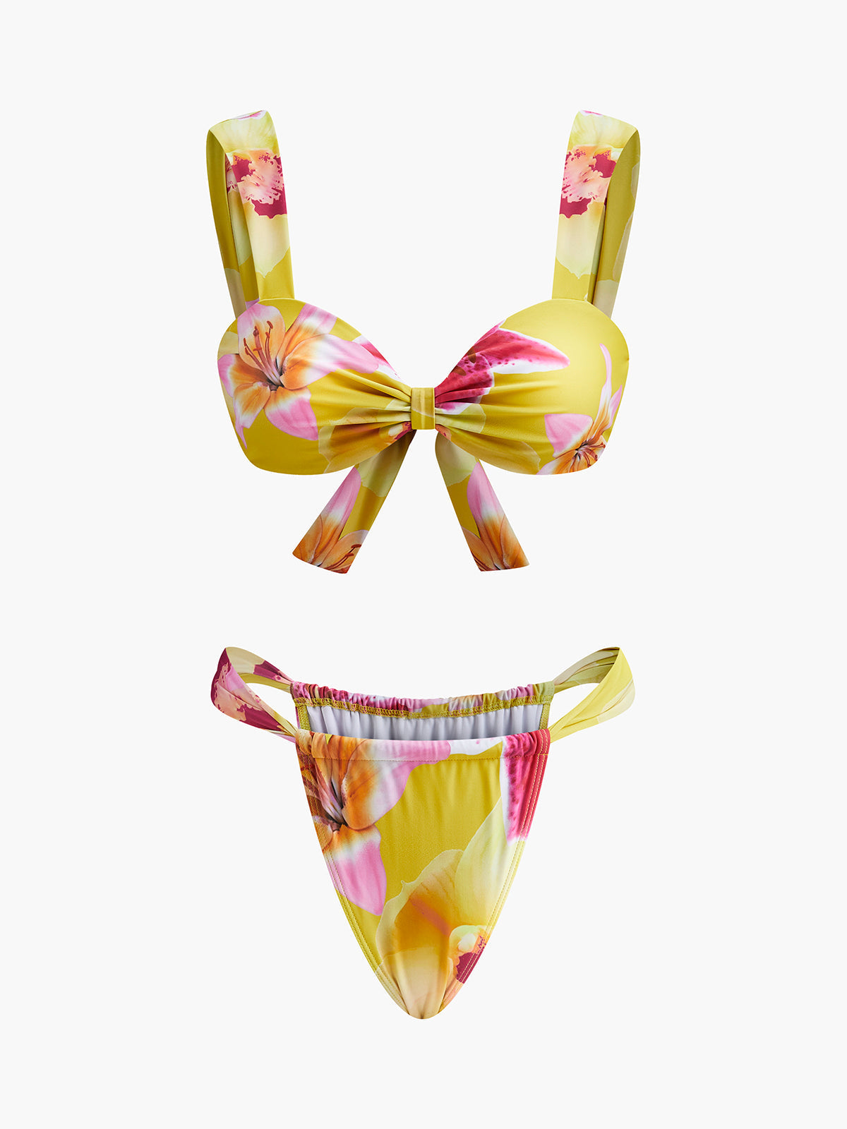 Çiçek Desenli Jarse Bikini Takımı Sarı