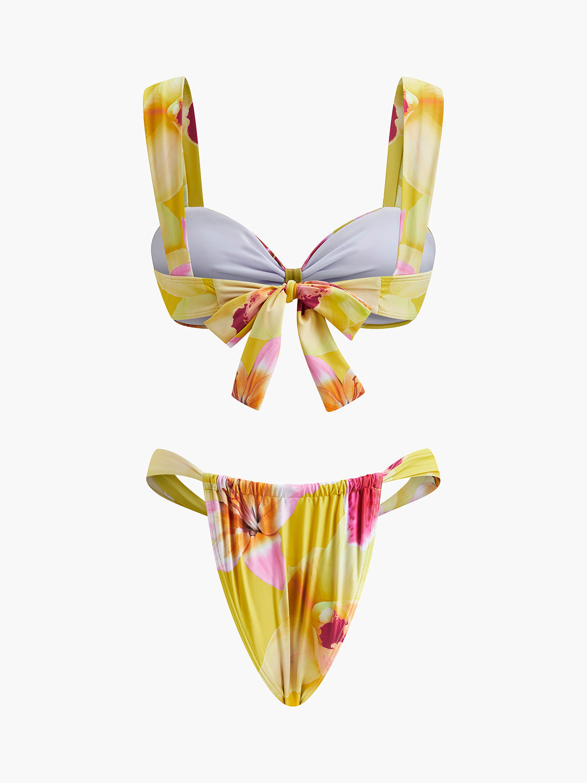 Çiçek Desenli Jarse Bikini Takımı Sarı