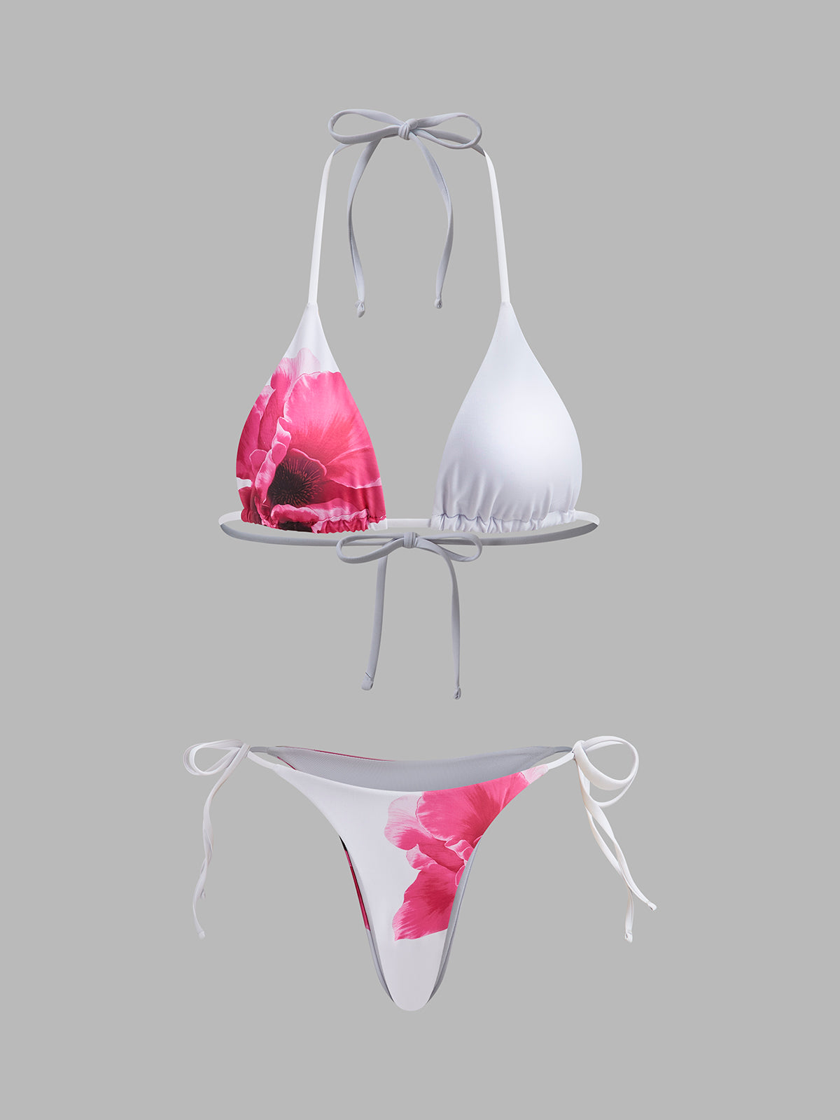 Çiçekli Bikini Seti Şeffaf Etek ile Beyaz Halter