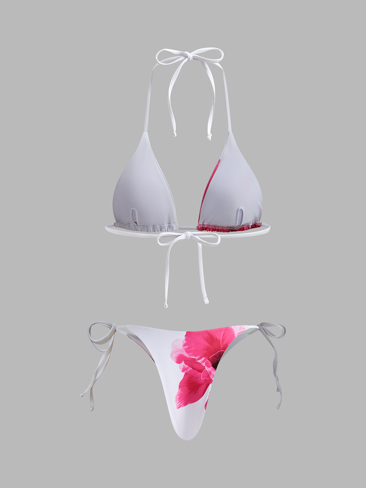 Çiçekli Bikini Seti Şeffaf Etek ile Beyaz Halter