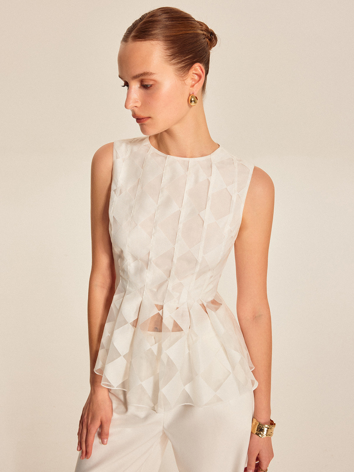 Yarı Şeffaf Geometrik Peplum Üst