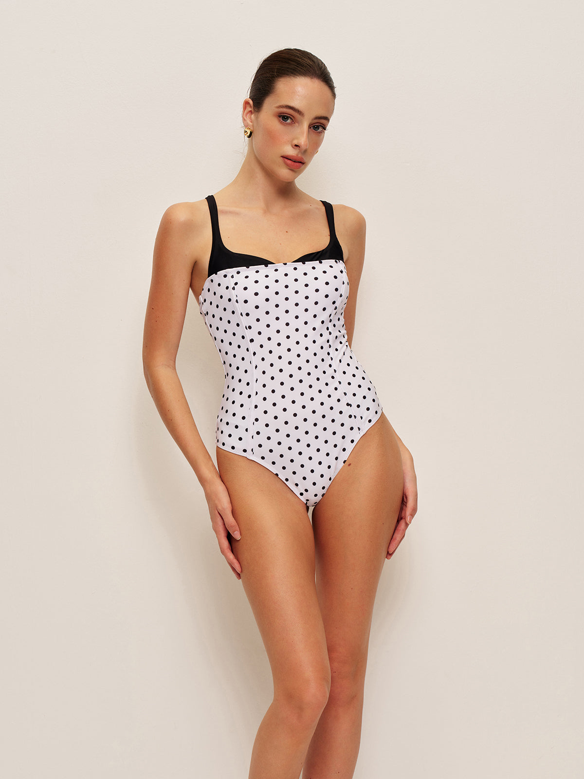 Polka Dot Kontrast Tek Parça Mayo