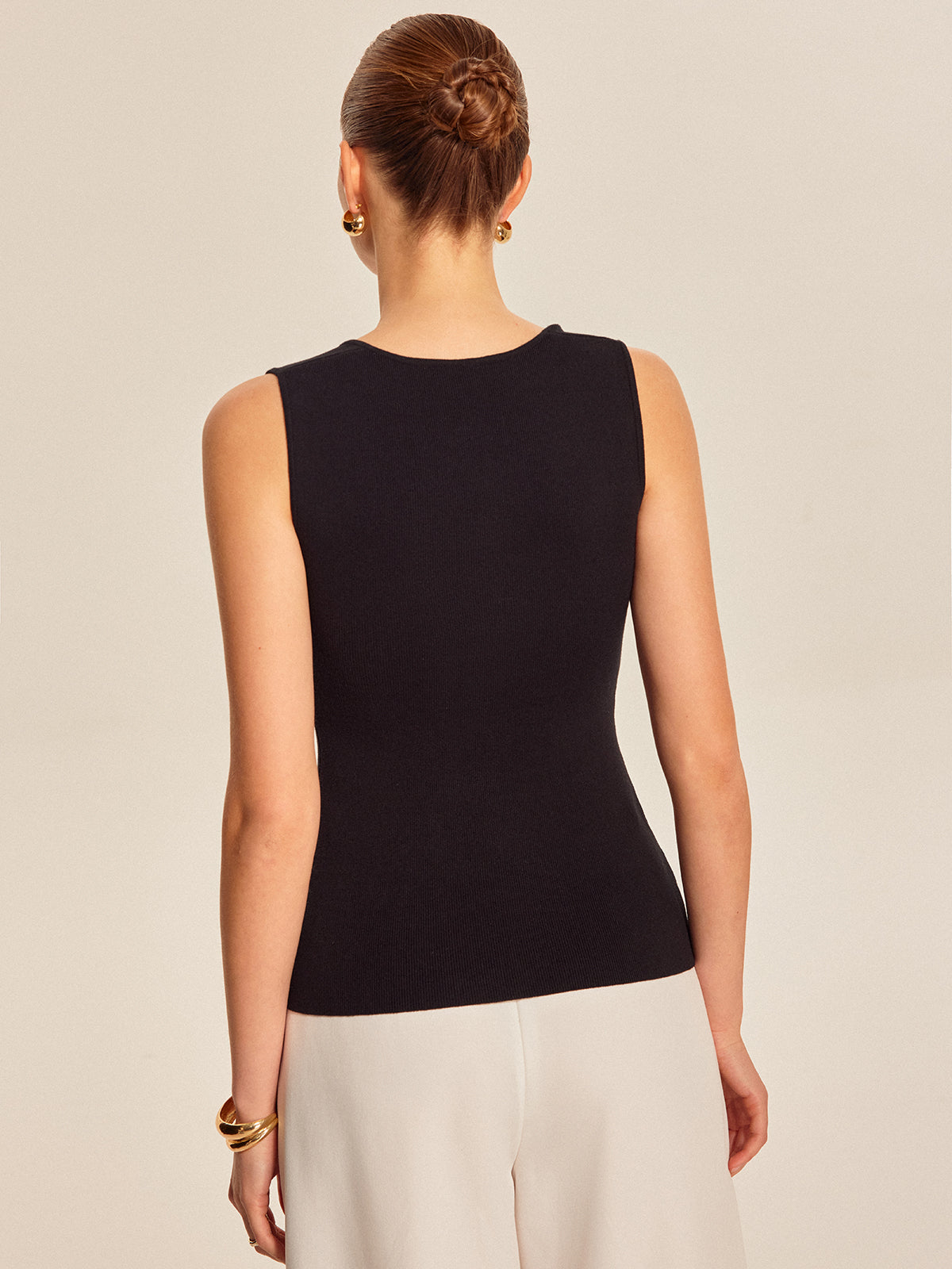 Kare Yaka Kolsuz Bluz Metal Detay Siyah Slim Fit