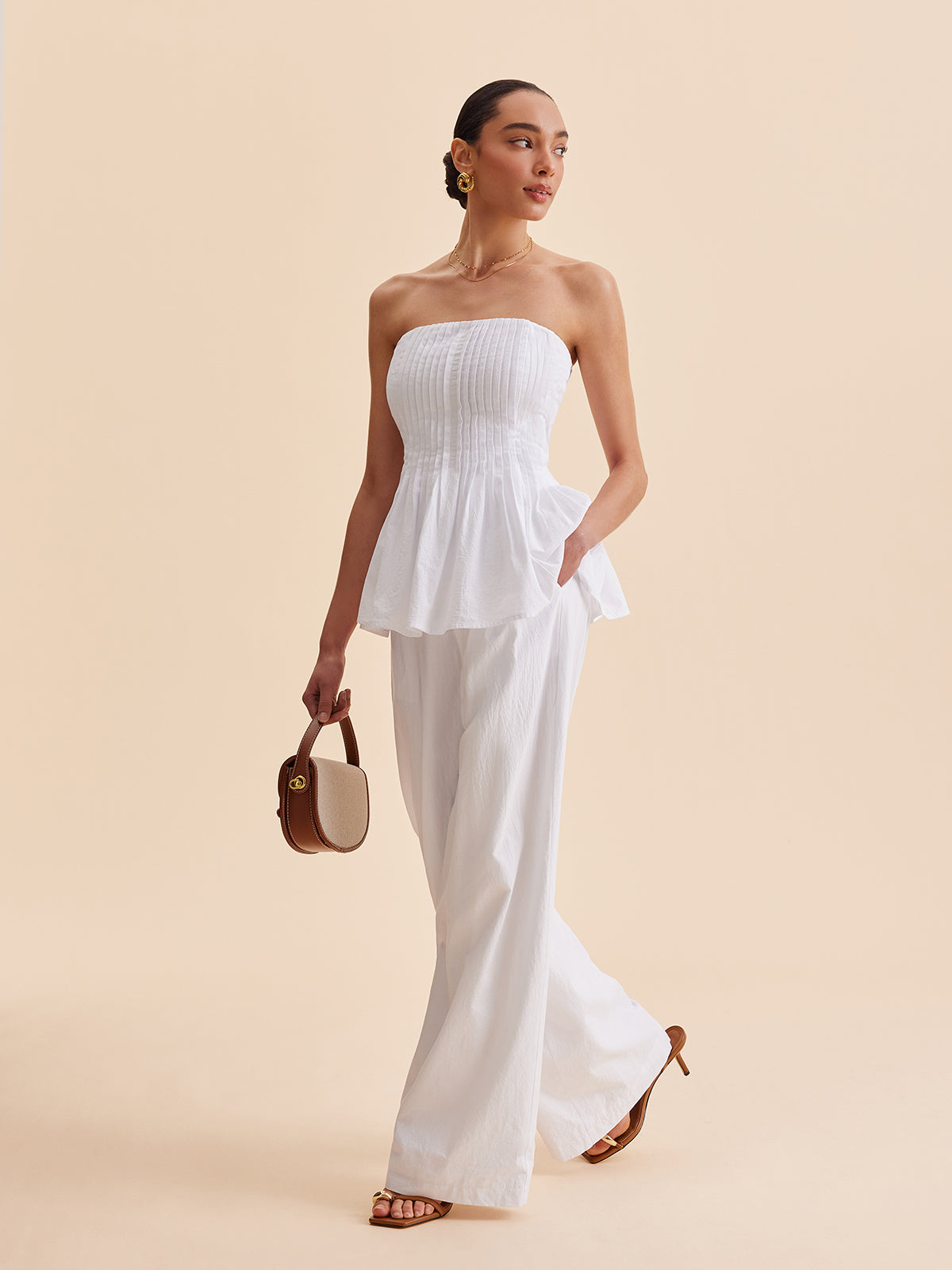 Pamuklu Pliseli Straplez Peplum Üst - 2. görünüm