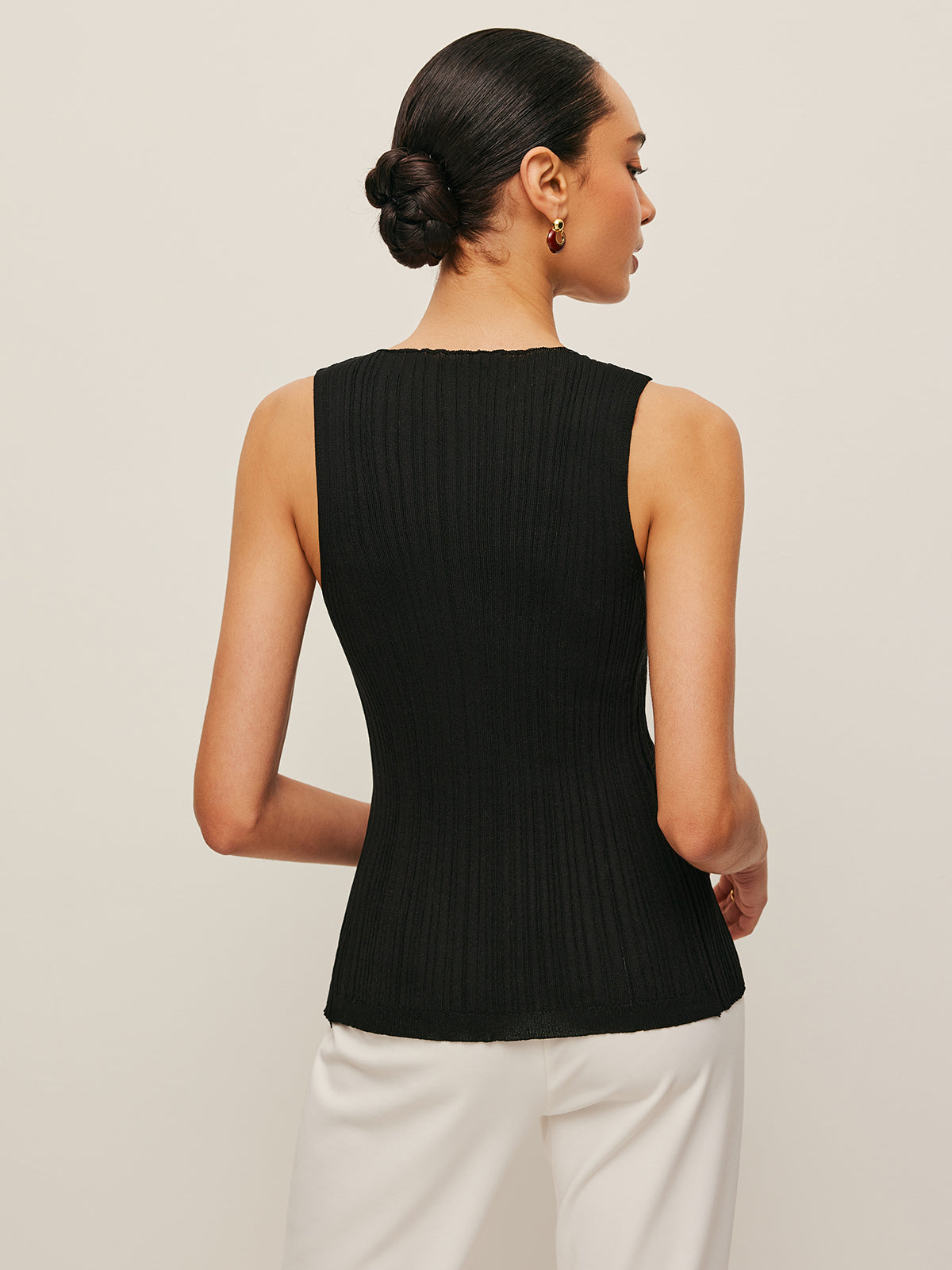 Kolsuz Ribana Düğmeli Triko Bluz Siyah Slim Fit
