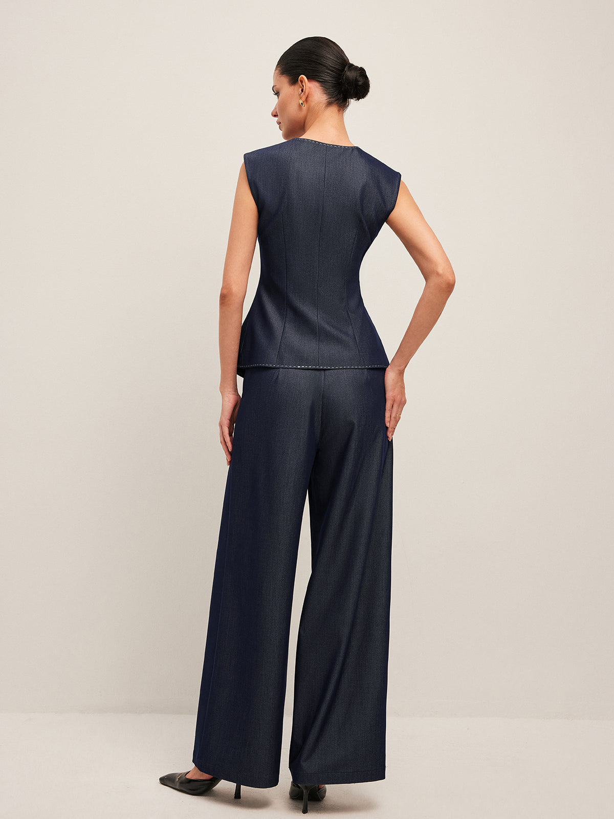 Kontrast Dikişli Düğmeli Peplum Yelek - 8. görünüm