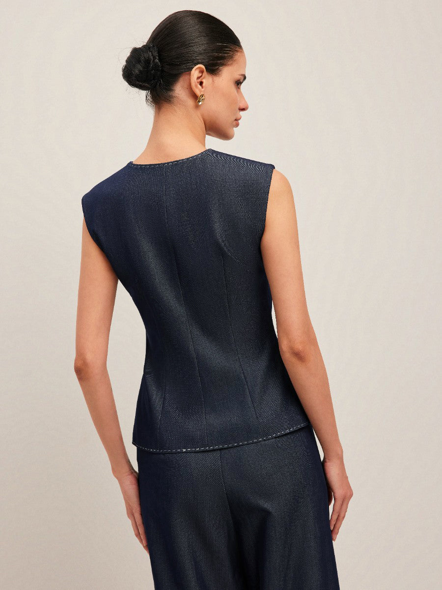 Kontrast Dikişli Düğmeli Peplum Yelek - 9. görünüm