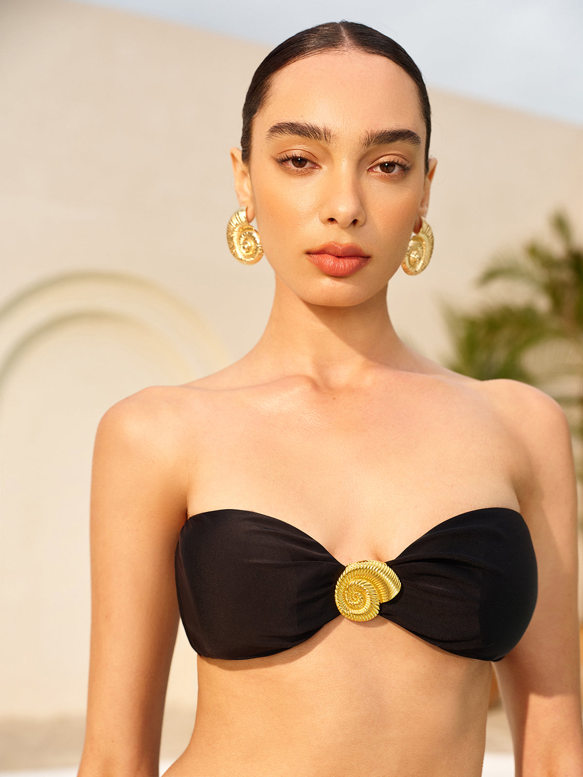Bandeau Bikini Takımı Metal Detaylı Siyah