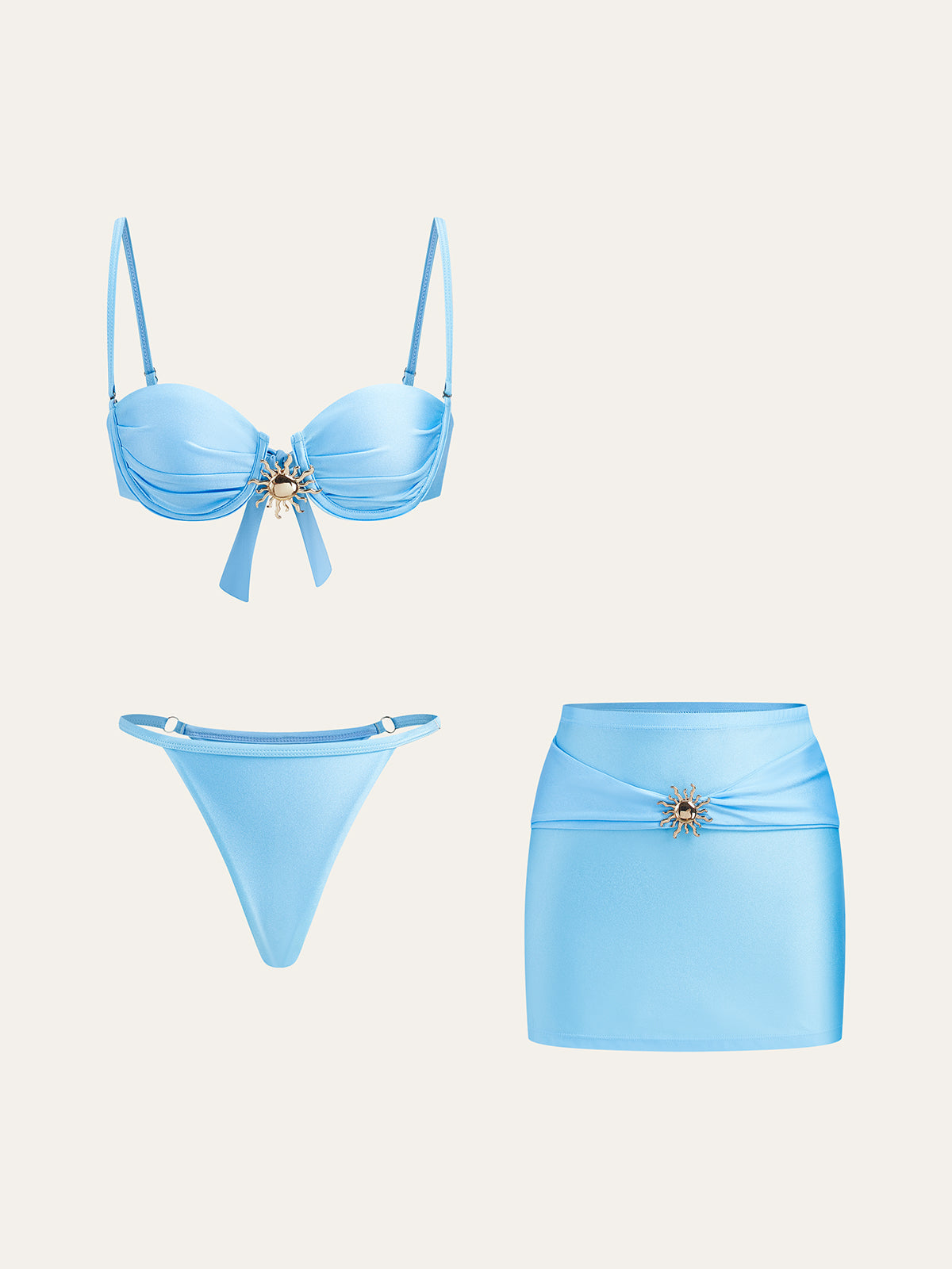 Charm Soleil Bikini Takımı Metal Detaylı Pareo Etek Açık Mavi