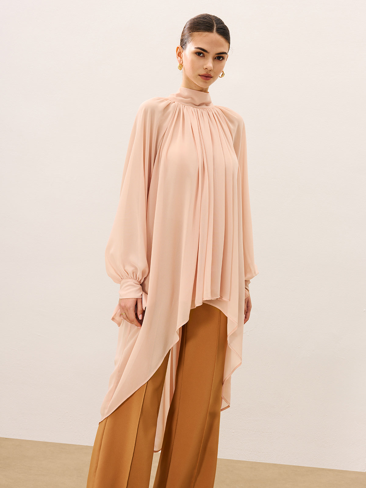 Fırfırlı Oversize Yarı Şeffaf Şifon Bluz