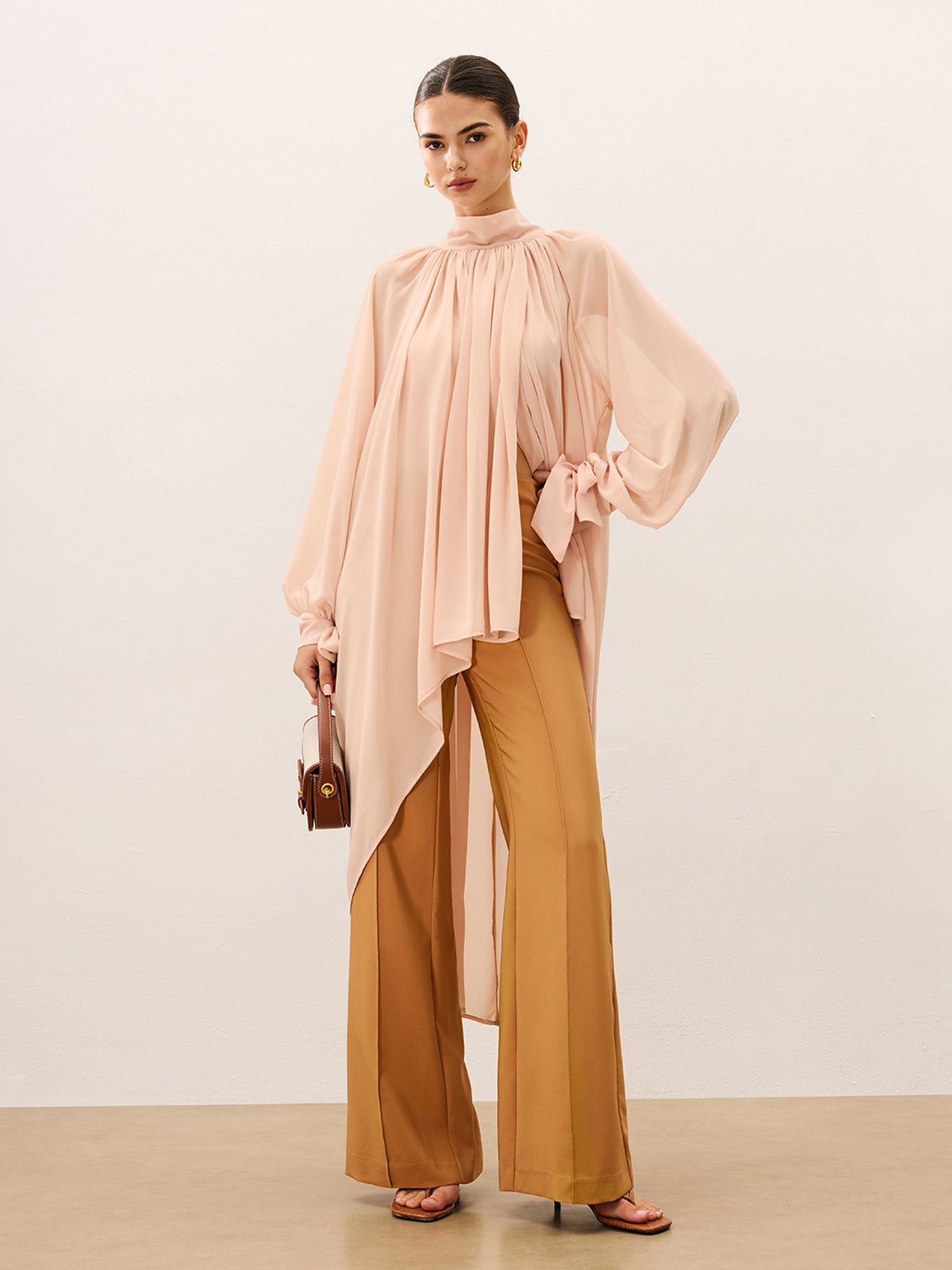 Fırfırlı Oversize Yarı Şeffaf Şifon Bluz