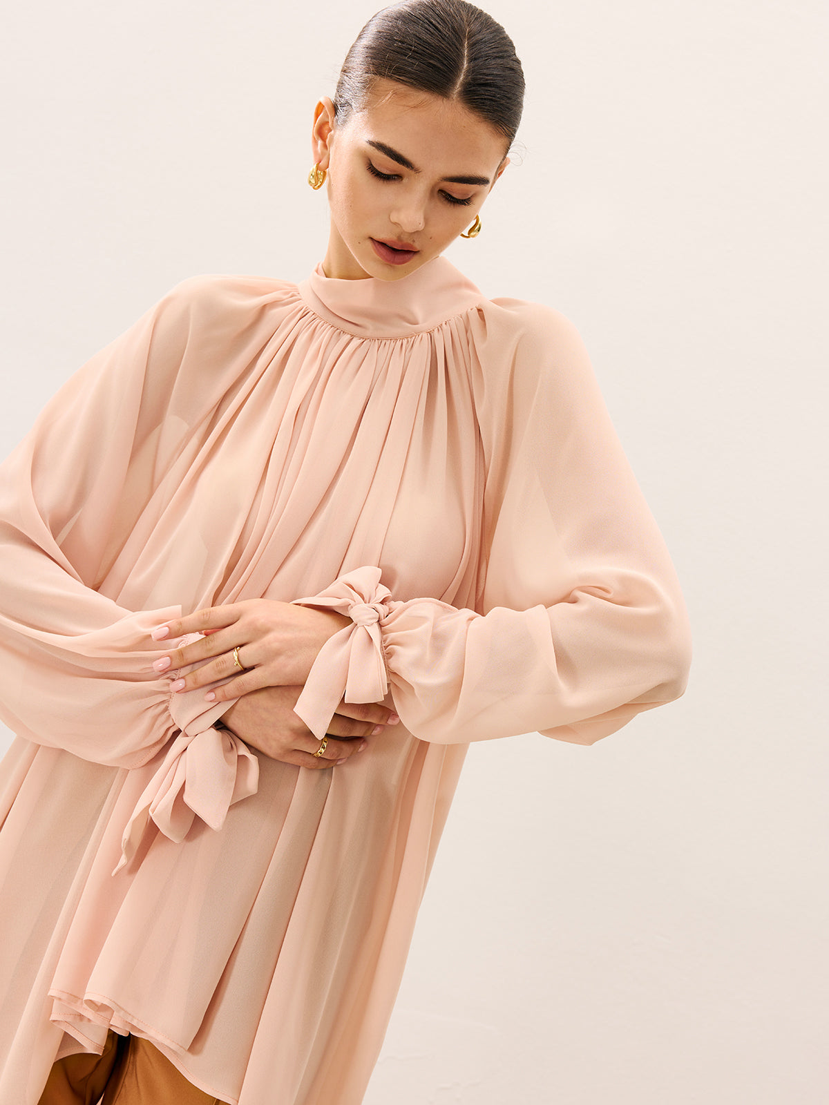 Fırfırlı Oversize Yarı Şeffaf Şifon Bluz