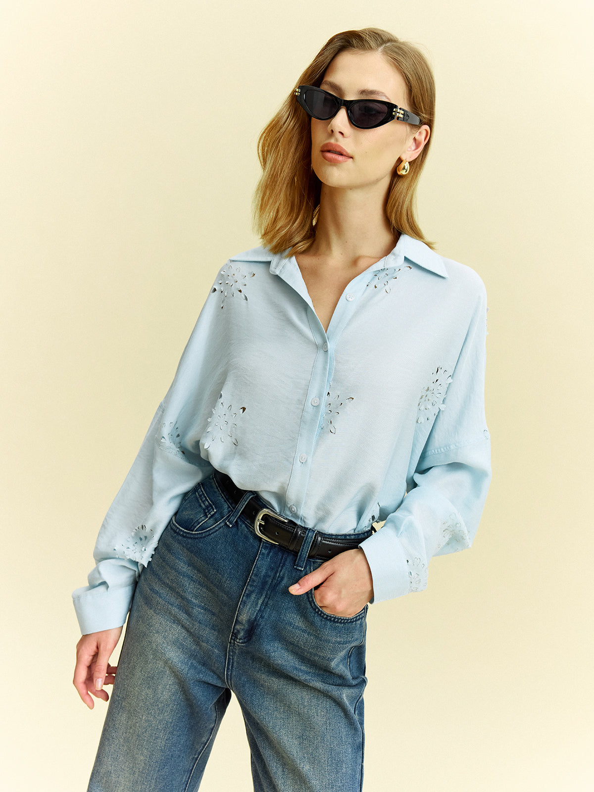 Oversize Göz Detaylı Gömlek - 5. görünüm