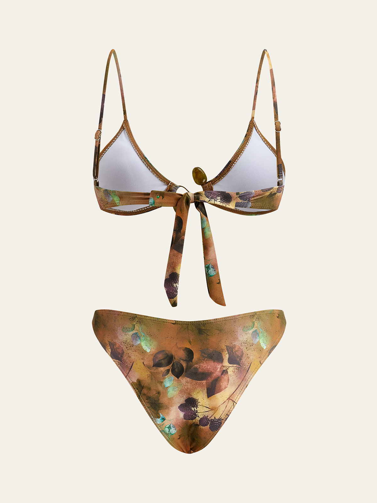 Çiçek Baskılı Bikini Takımı Kahverengi Yeşil