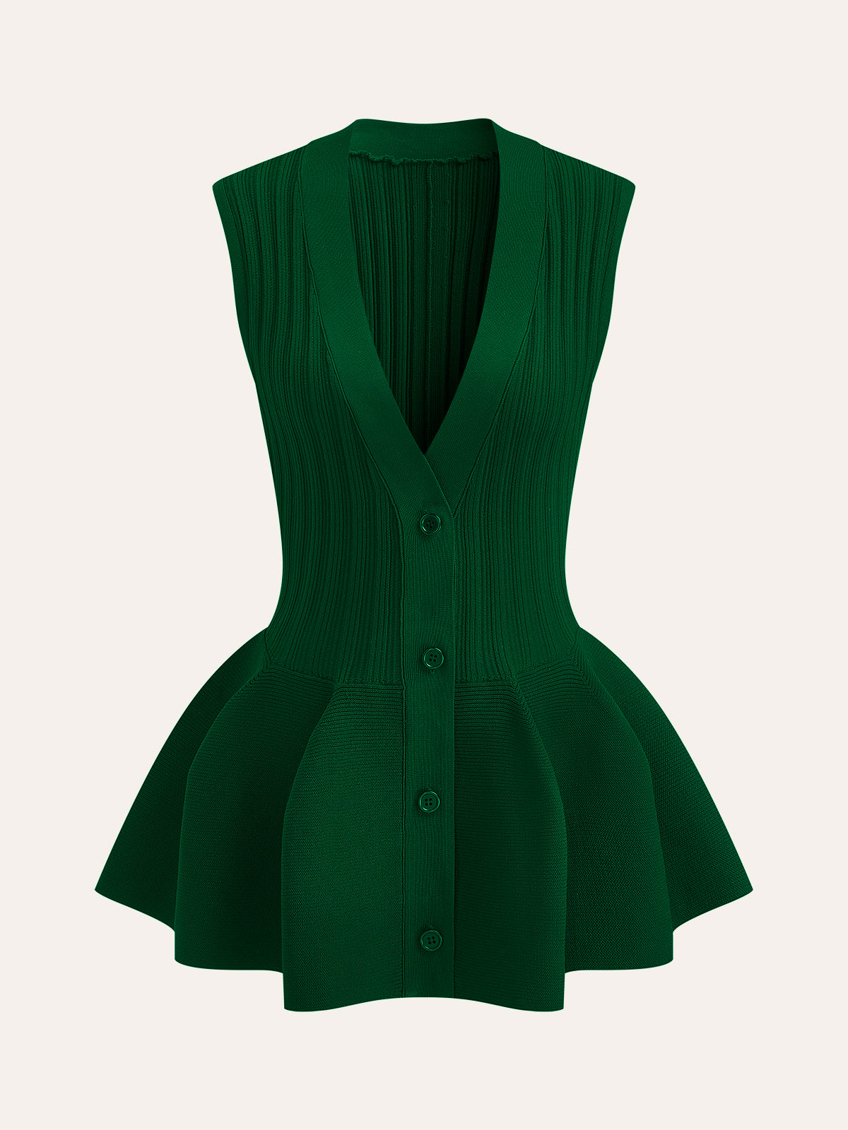 Yapılandırılmış Peplum Düğmeli Örgü Yelek - Yeşil