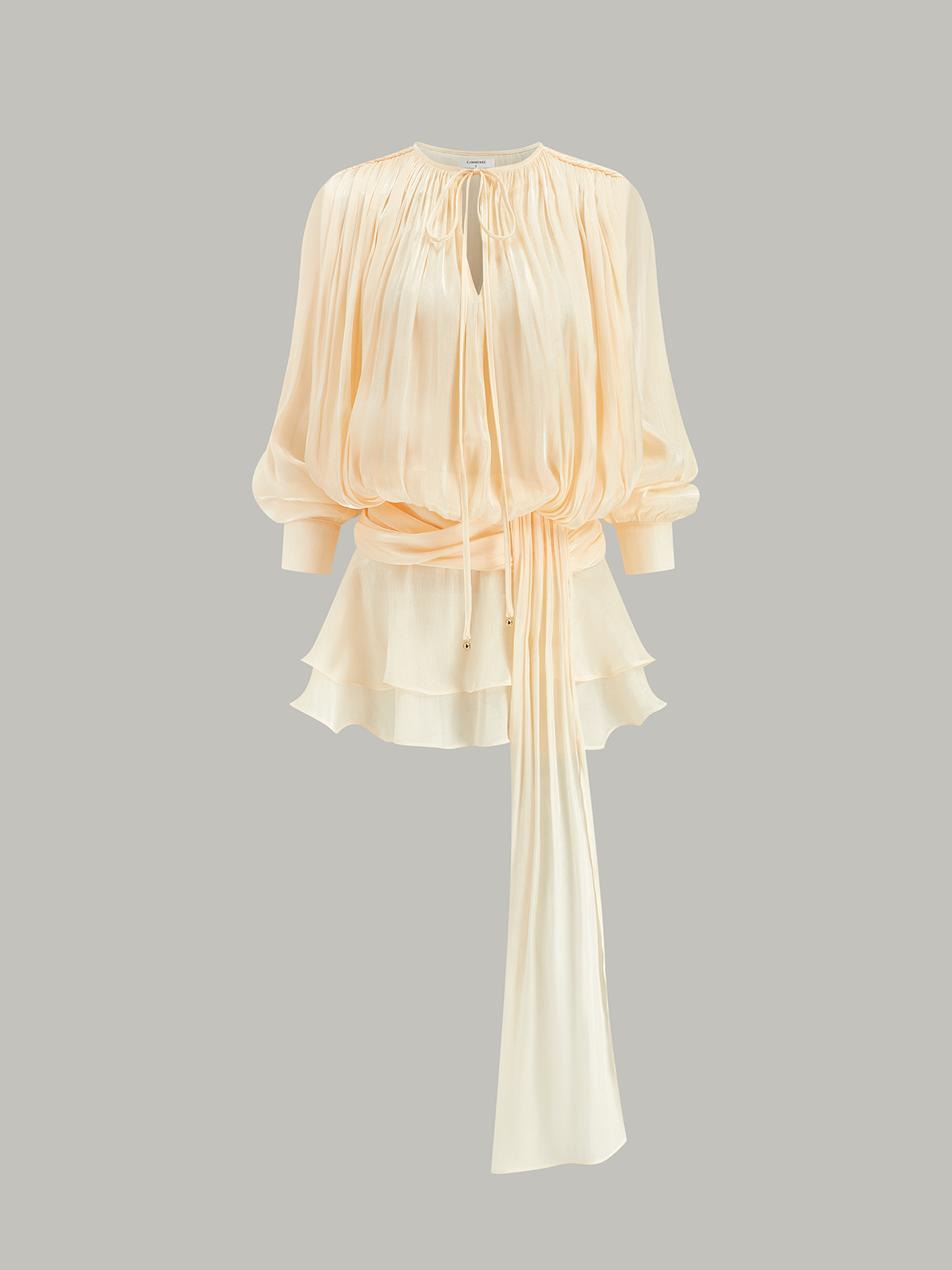Çok Katlı Drape Mini Elbise Uzun Kollu