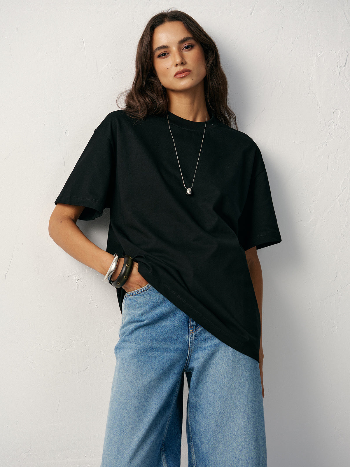 Basic Pamuk Oversize Tişört Bisiklet Yaka Kısa Kol