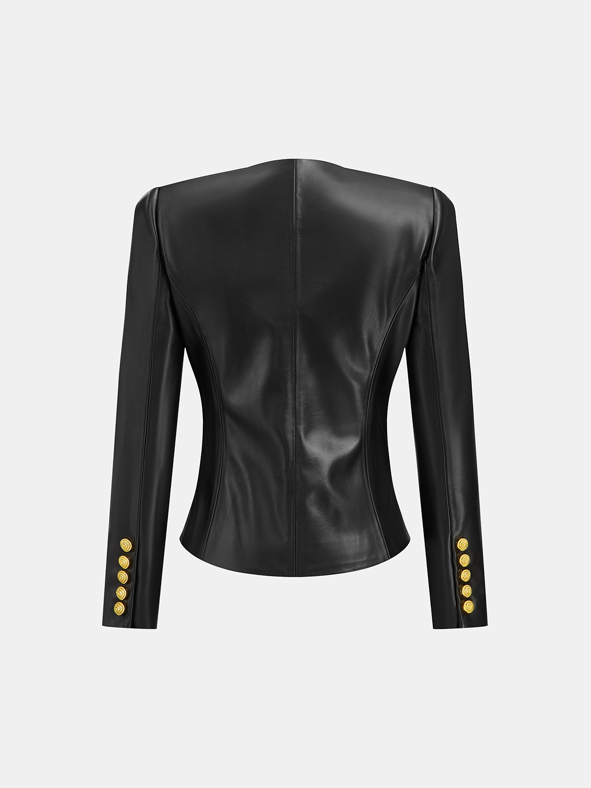 Suni Deri Yuvarlak Yaka Metal Düğmeli Dar Blazer - 3. görünüm
