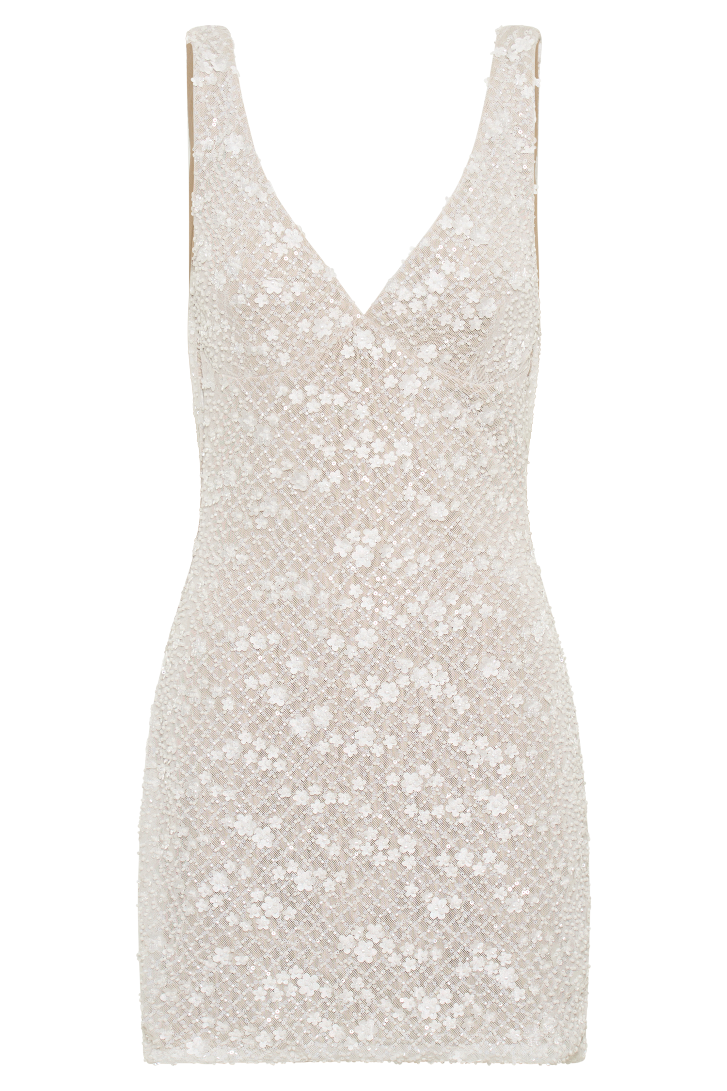 Louanne Daisy Boncuklu Mini Elbise - Beyaz