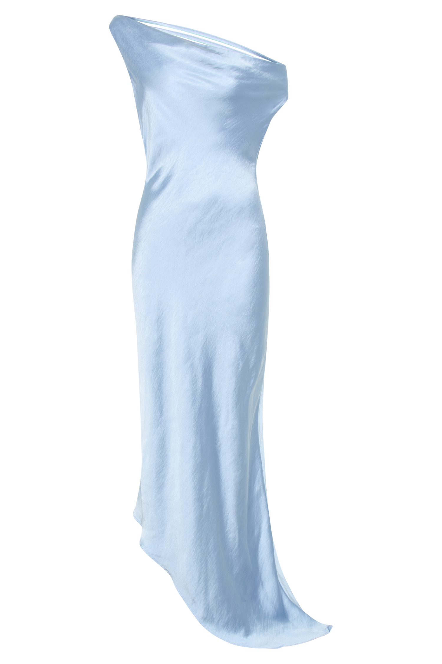 Asimetrik Kenarlı Yvette Slip Maxi Elbise - Peygamber Çiçeği Mavisi