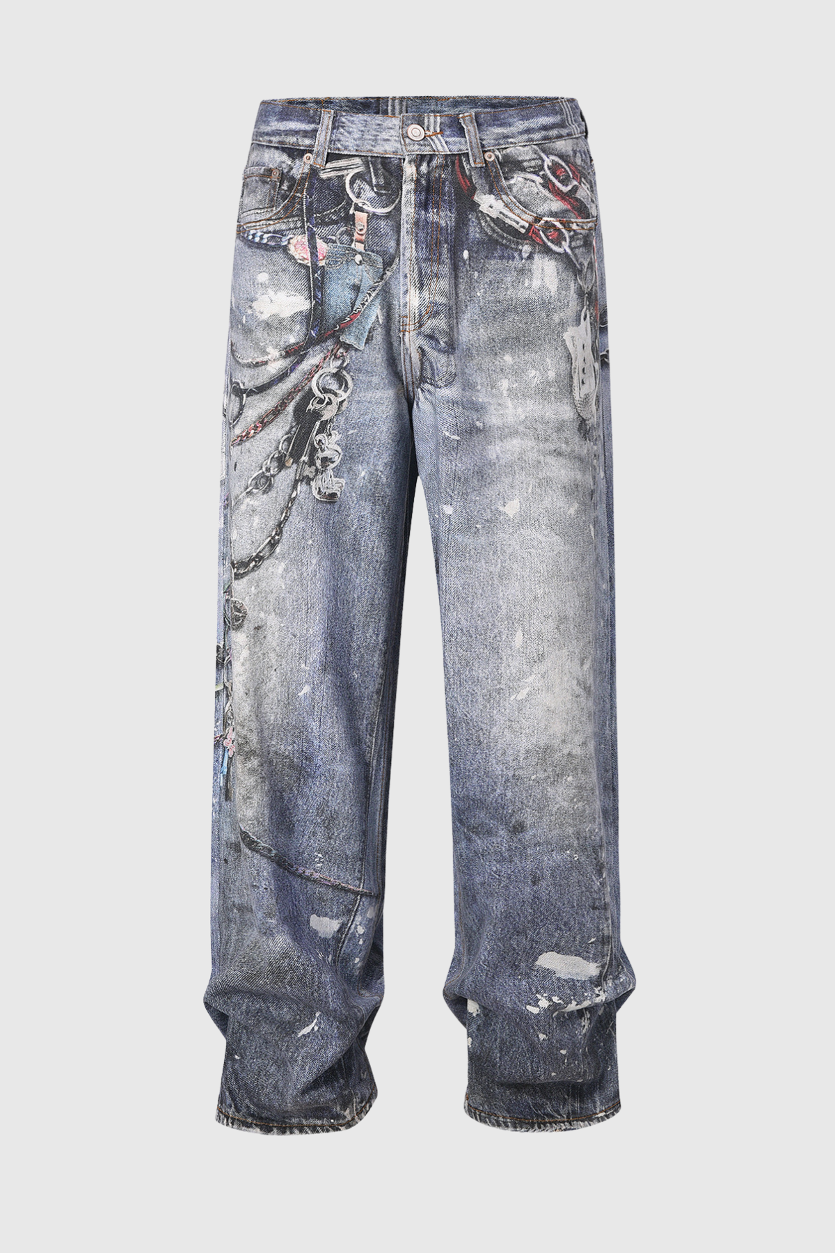 Birdie Baskılı Geniş Paça Kot Pantolon