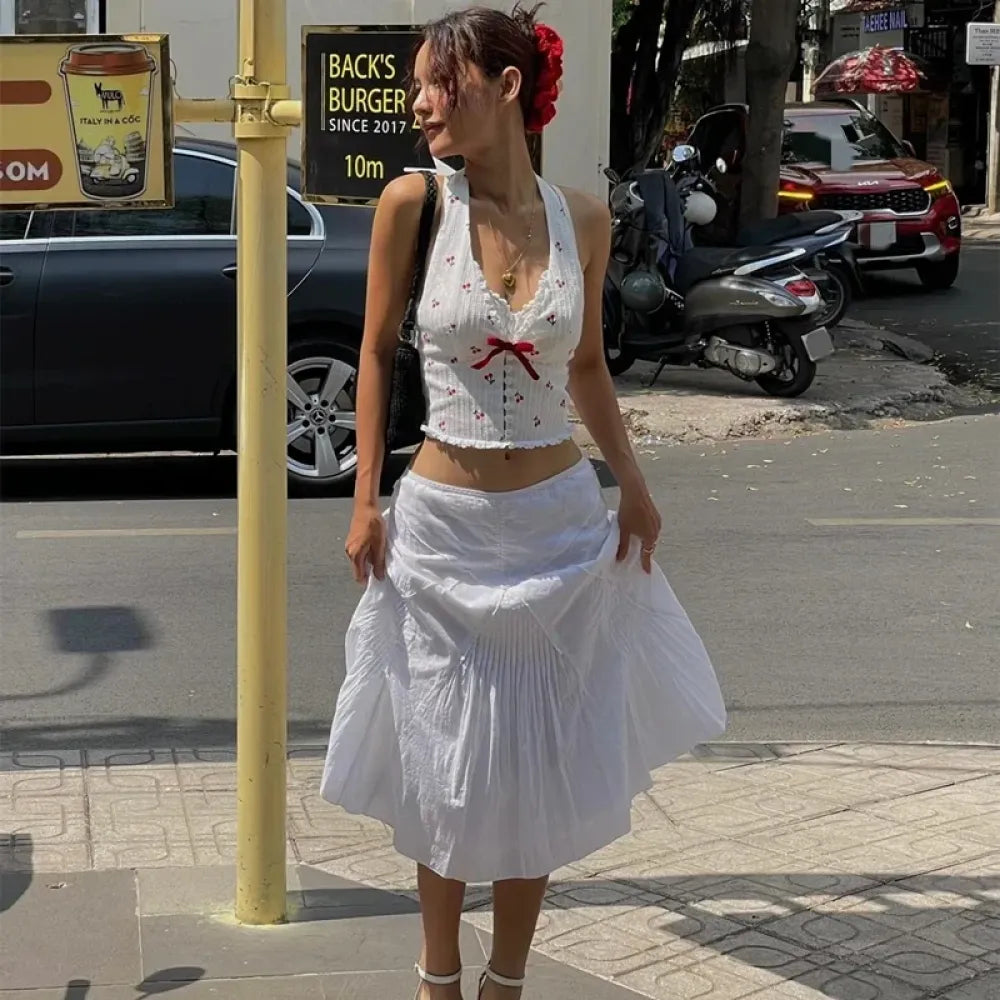 Kirazlı Boyundan Geçmeli Bluz - 4. görünüm