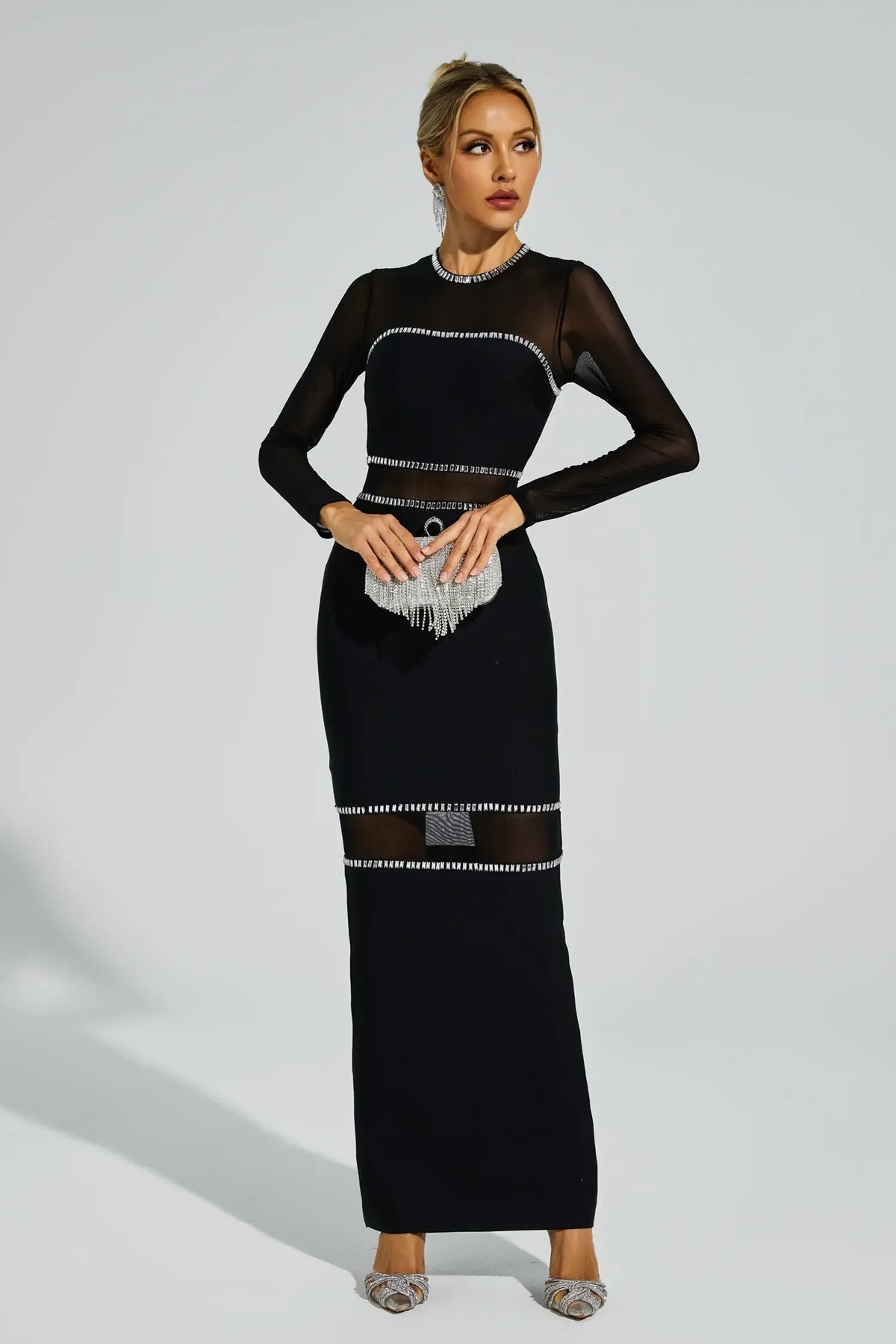 Jazlyn Siyah File Bandaj Maxi Elbise - 2. görünüm